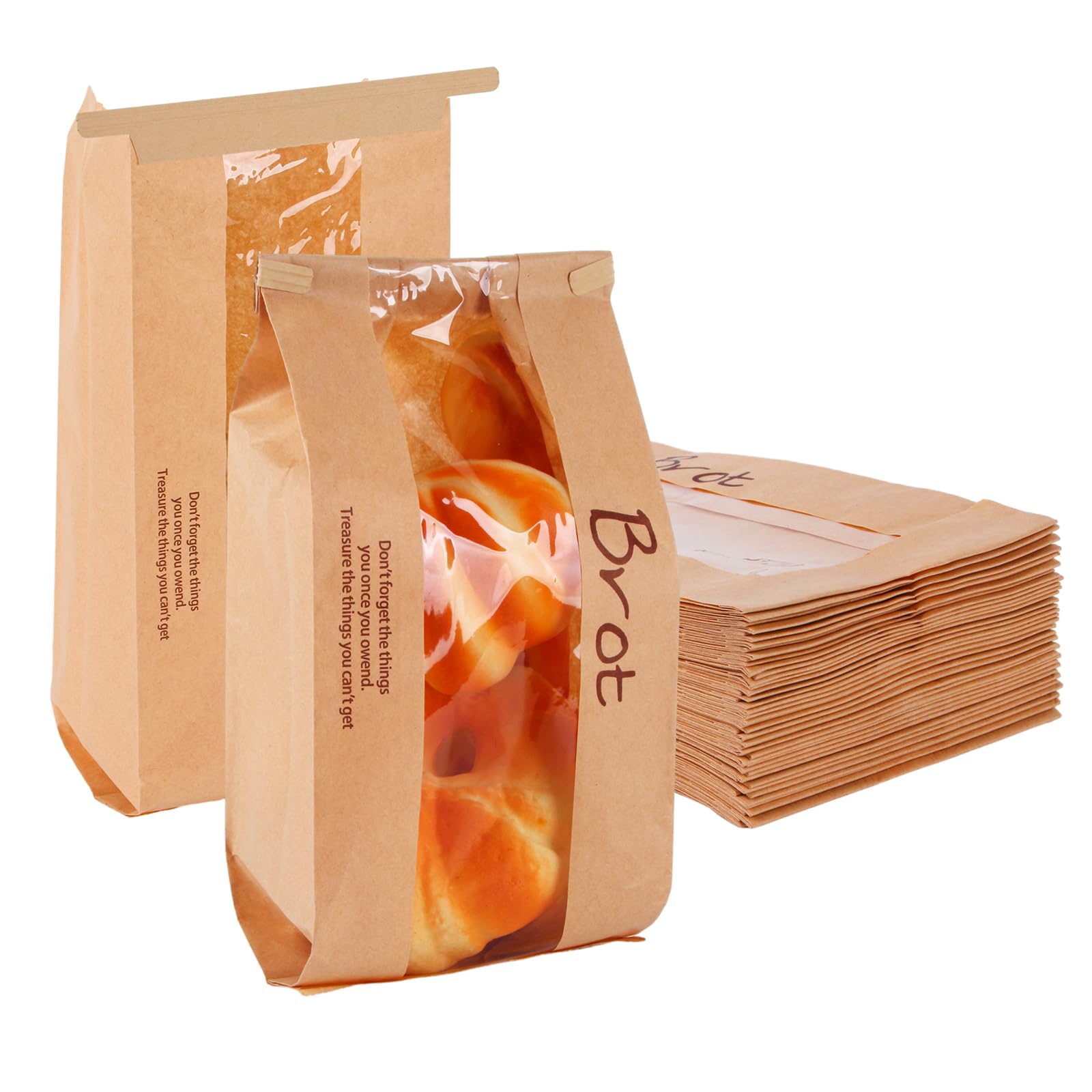 50 Pieces Bakery Bread Toast kraft Paper Bags with Front Window Medium Tin Tie Tab Lock Bags Seal Bags for Bread Snacks Chocolate Candy Cake Sandwiches Business Holiday (A)