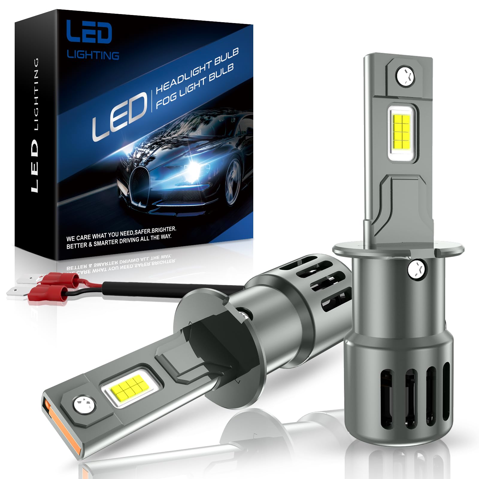 SHINYY Bombillas H3 LED Faros con Ventilador, 23000LM 6500K Blanco 12V 600% Brillantes Lámparas LED H3 para Coche Luz Alta Luz Baja Canbus Sin Error, Reemplaza Luces Halógenas y Xenon, 2PCS