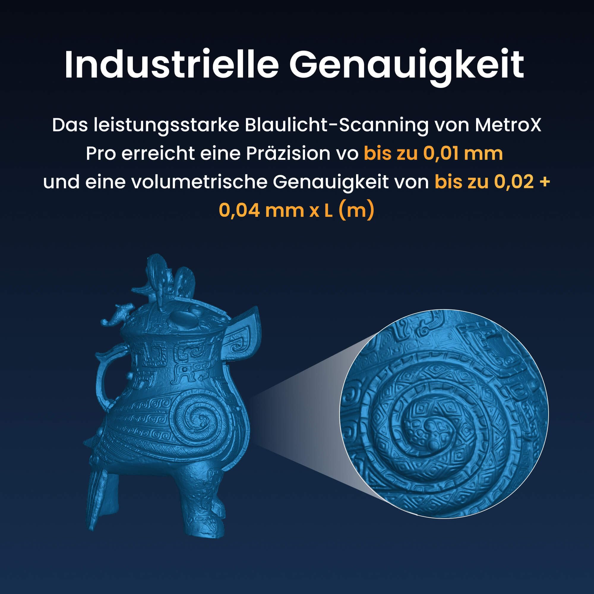 Revopoint MetroX Pro 3D-Scanner für 3D-Druck, industrielle Präzision von 0,01 mm, 4 Scanmodi, interaktive Bildschirmfreigabe, Vollfarbe, für Reverse Engineering und digitale Modellierung, STANDARD