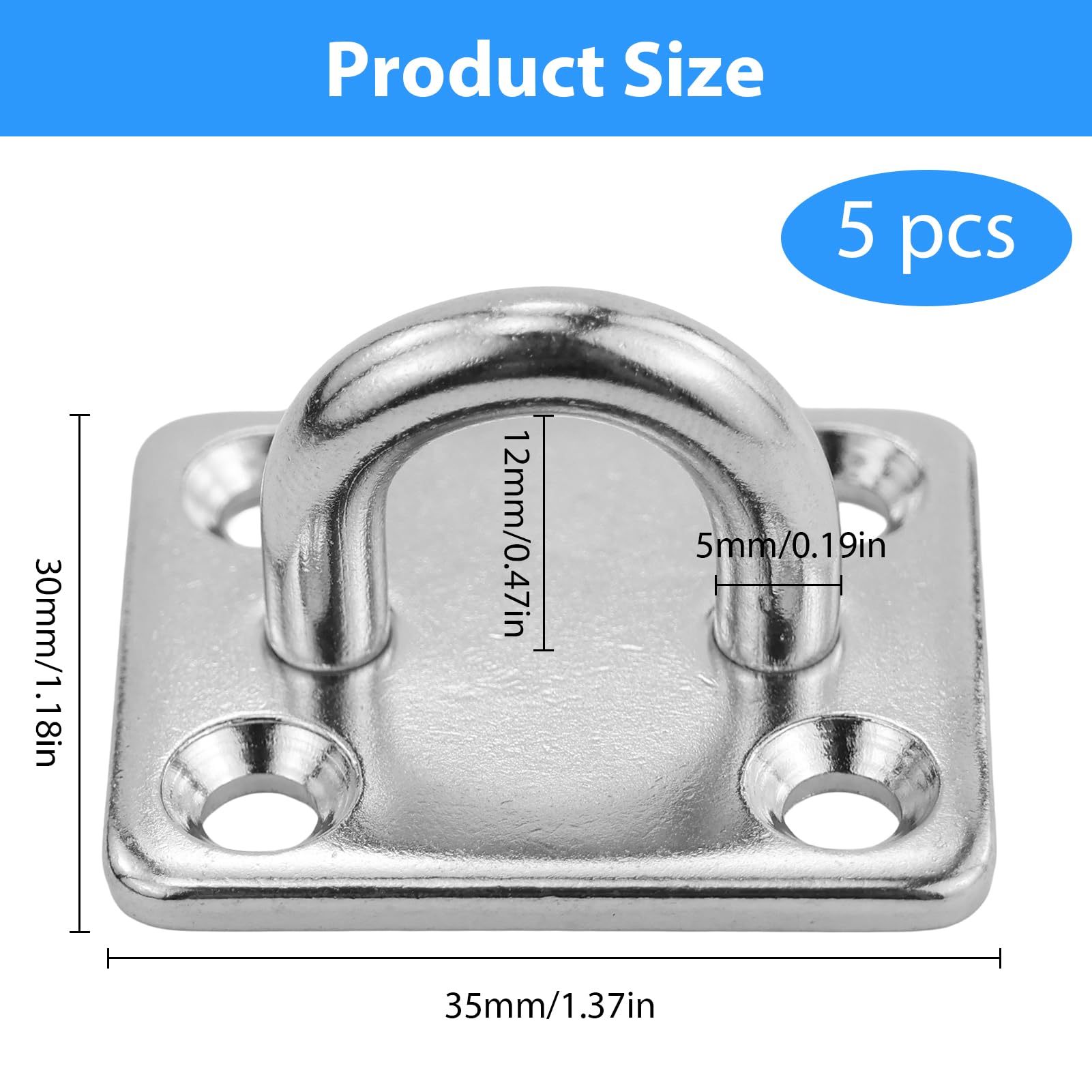 5 Pezzi Piastre Oculari in acciaio inox M5 con 4 fori Occhiello,Piastra Occhio Gancio parete,Gancio da soffitto in acciaio inossidabile 304,Gancio Piastra Robusto,per Montaggio