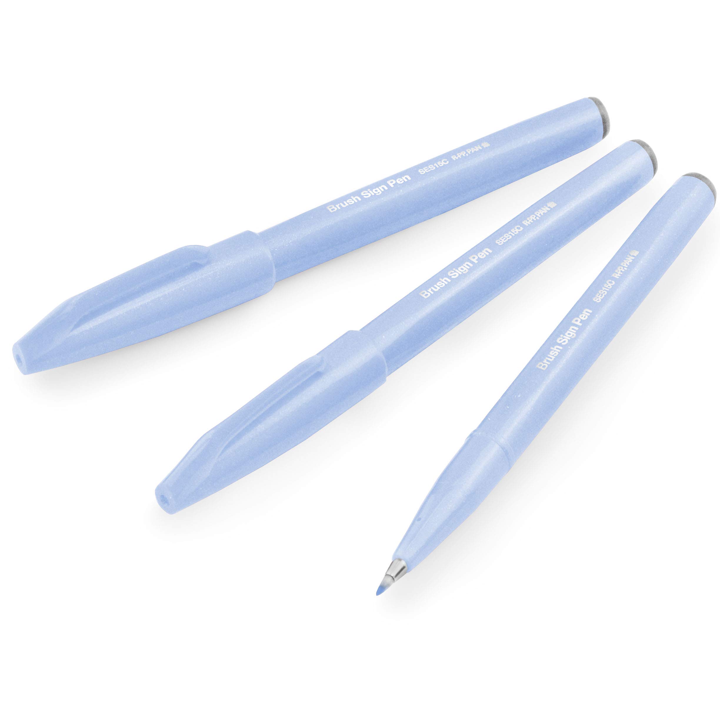 Pentel Brush Sign Pen SES15C - Brush Nib - Fibre Tip - Grey Blue - Pack of 3