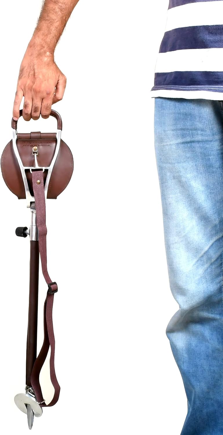 Polo Walking Seat Stick, Height Adjustable with Leather Sling Style Seat in Brown