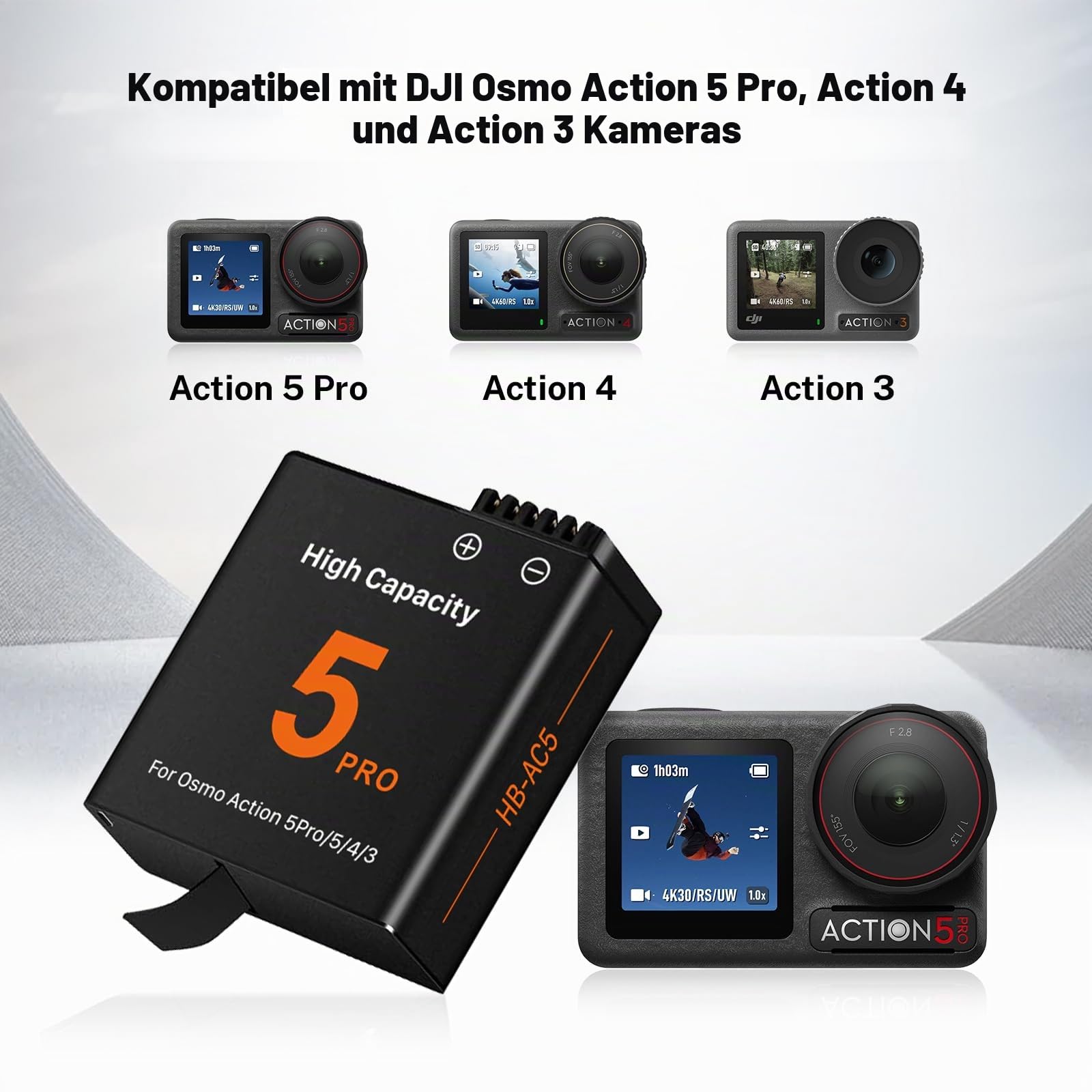 2er Pack 2800mAh Akku Ersatz kompatibel für DJI Osmo Action 6/5 Pro / 4/3 /Osmo 360 Kamera mit USB-C Dual-Slot Ladegerät