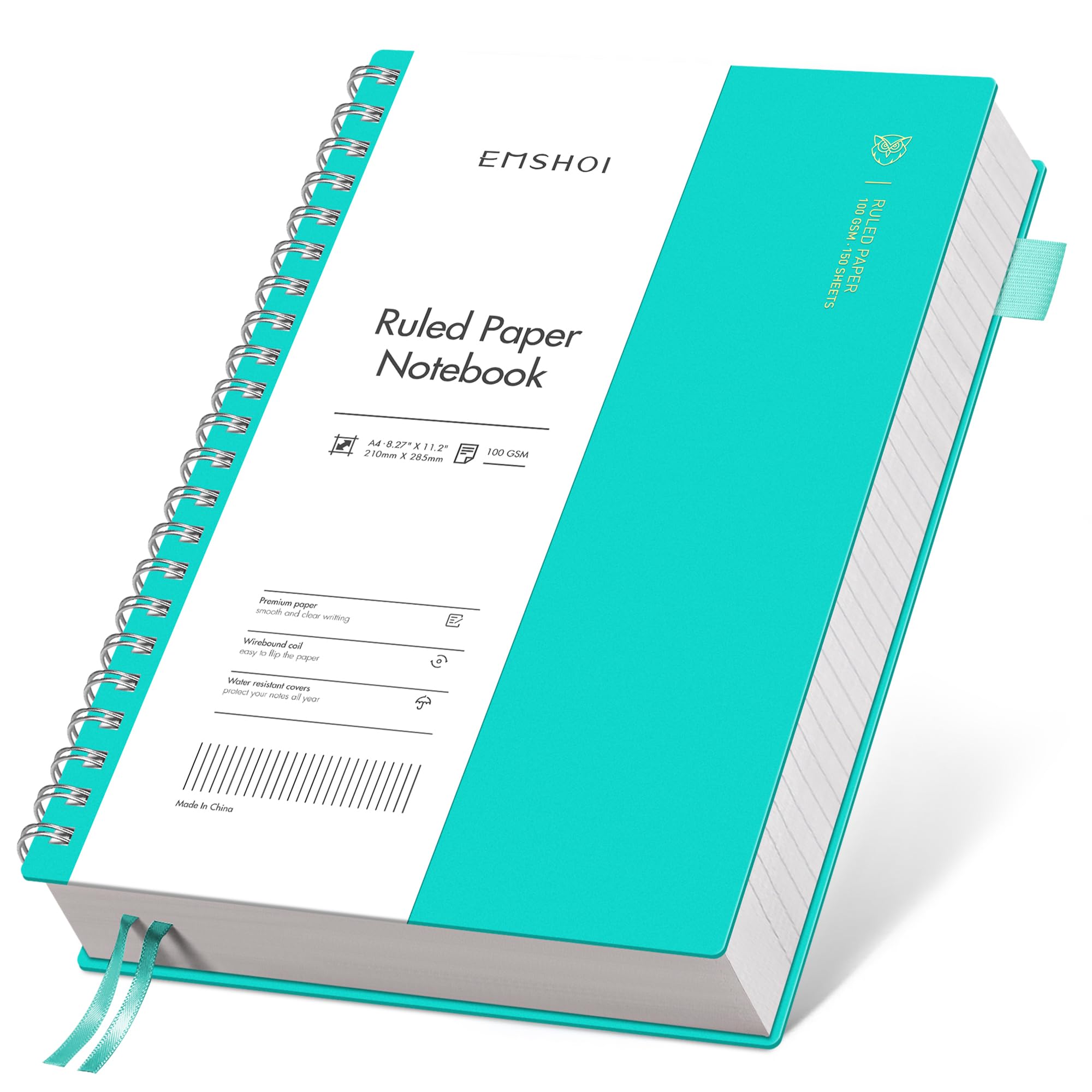 EMSHOI A4 - Cuaderno universitario rayado en espiral, 28,4 x 21 cm, 300 páginas, papel grueso de 100 g/m², tapa blanda …