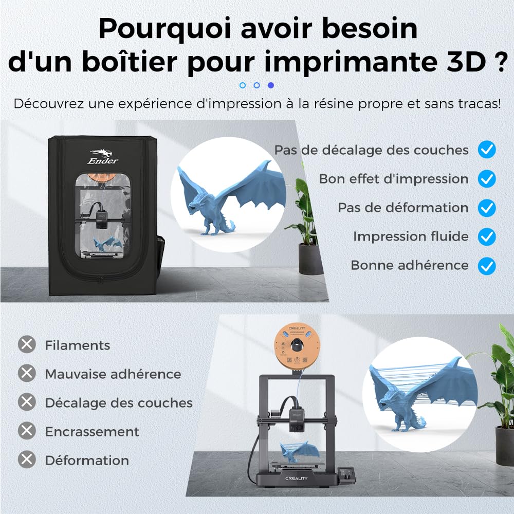 Creality Boîtier d'imprimante 3D avec interface de ventilation (kit d'échappement non inclus), Housse de protection pour Ender 3/3 Pro/3 V2/3 V3 SE/3V3 KE/3V2 Neo/5 Pro/CR10 SE/K1 Max, 550x650x750 mm