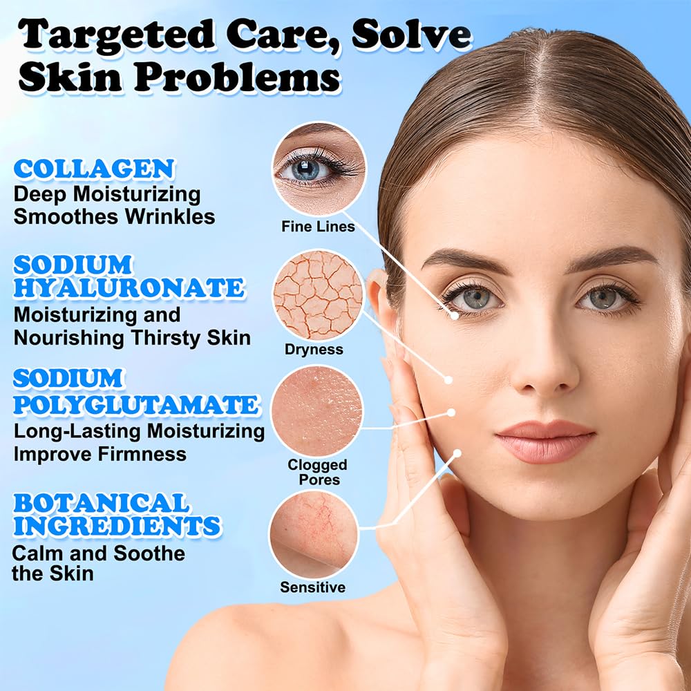 Collagen Face Mask with Hyaluronic Acid, Vitamin E Oil for Skin Care Hydrating, Moisturizing, Brightening & Anti Aging Face Masks Skincare for Oil, Dry, Acne, Sensitive All Skin Types 25PCS - Image 7