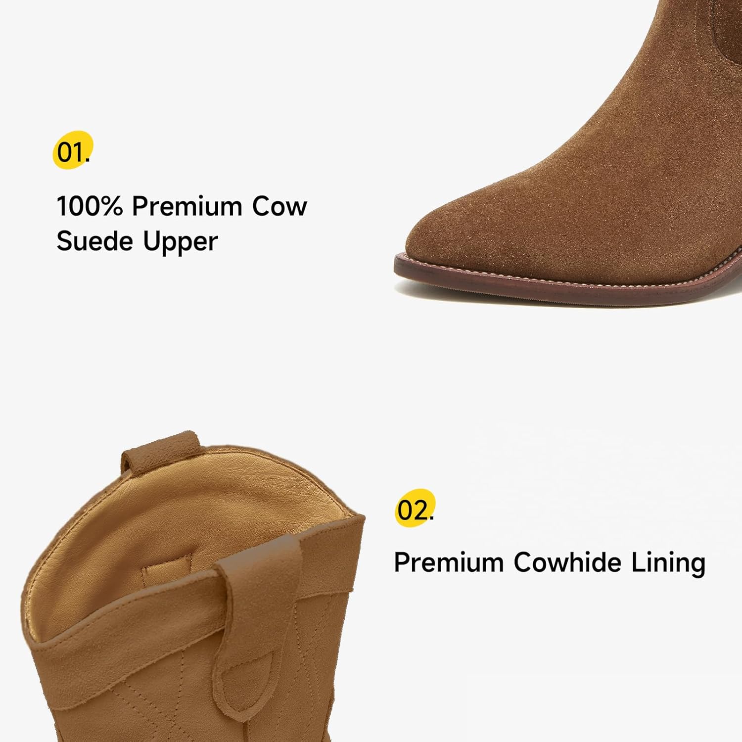 BEAU TODAY Women's Cowboy Western Boots, Suede Leather Cowgirl Boots for Women, Fashion Pointed Toe Chunky Block Heel Pull On Mid Calf Boots with Embroidery Stitched - Image 4