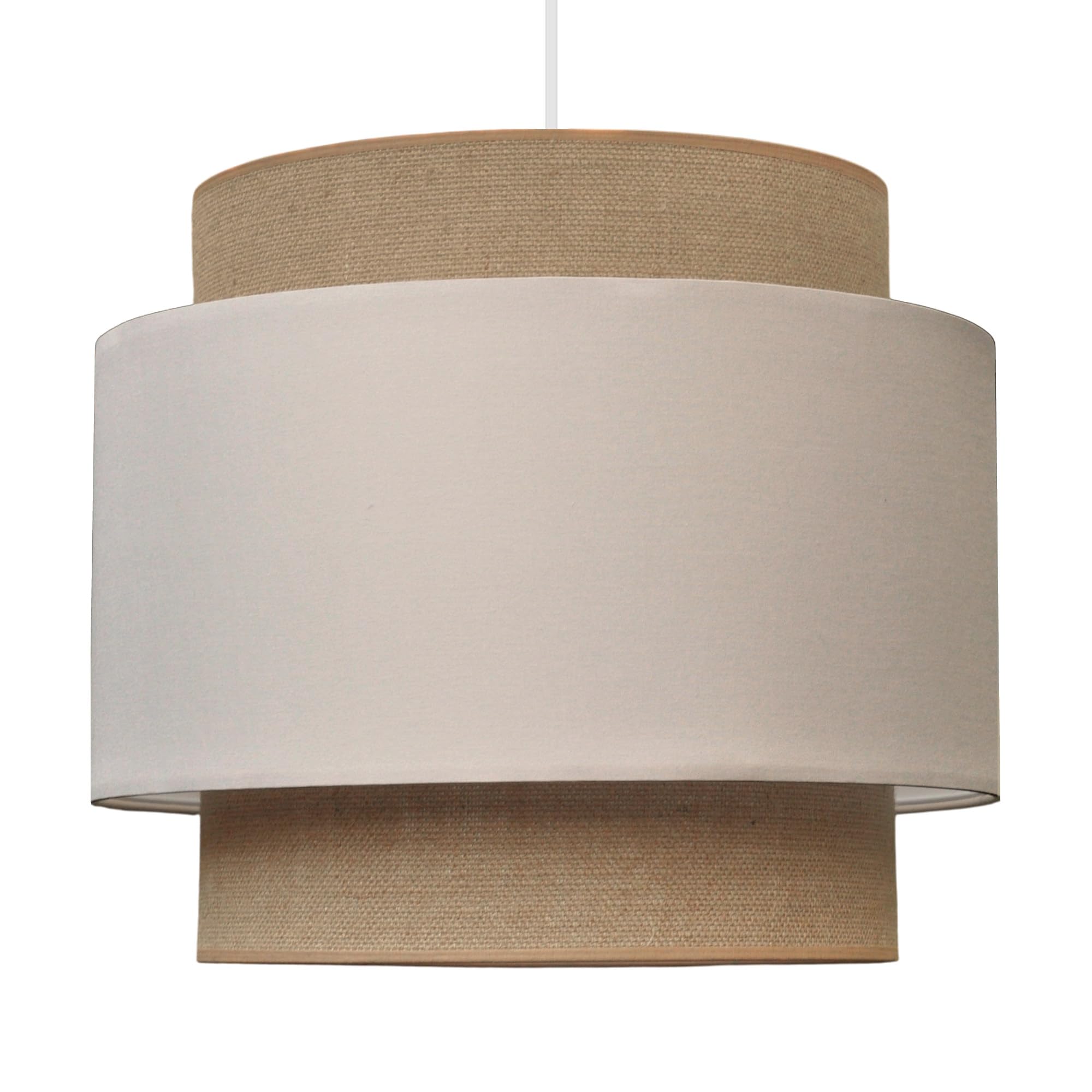BALI Lámpara estilo BOHO 2xE27, pantalla de tela, Ø38 cm (yute natural y algodón) lámpara de techo para habitación infantil, salón, dormitorio y cocina, fabricada en la UE