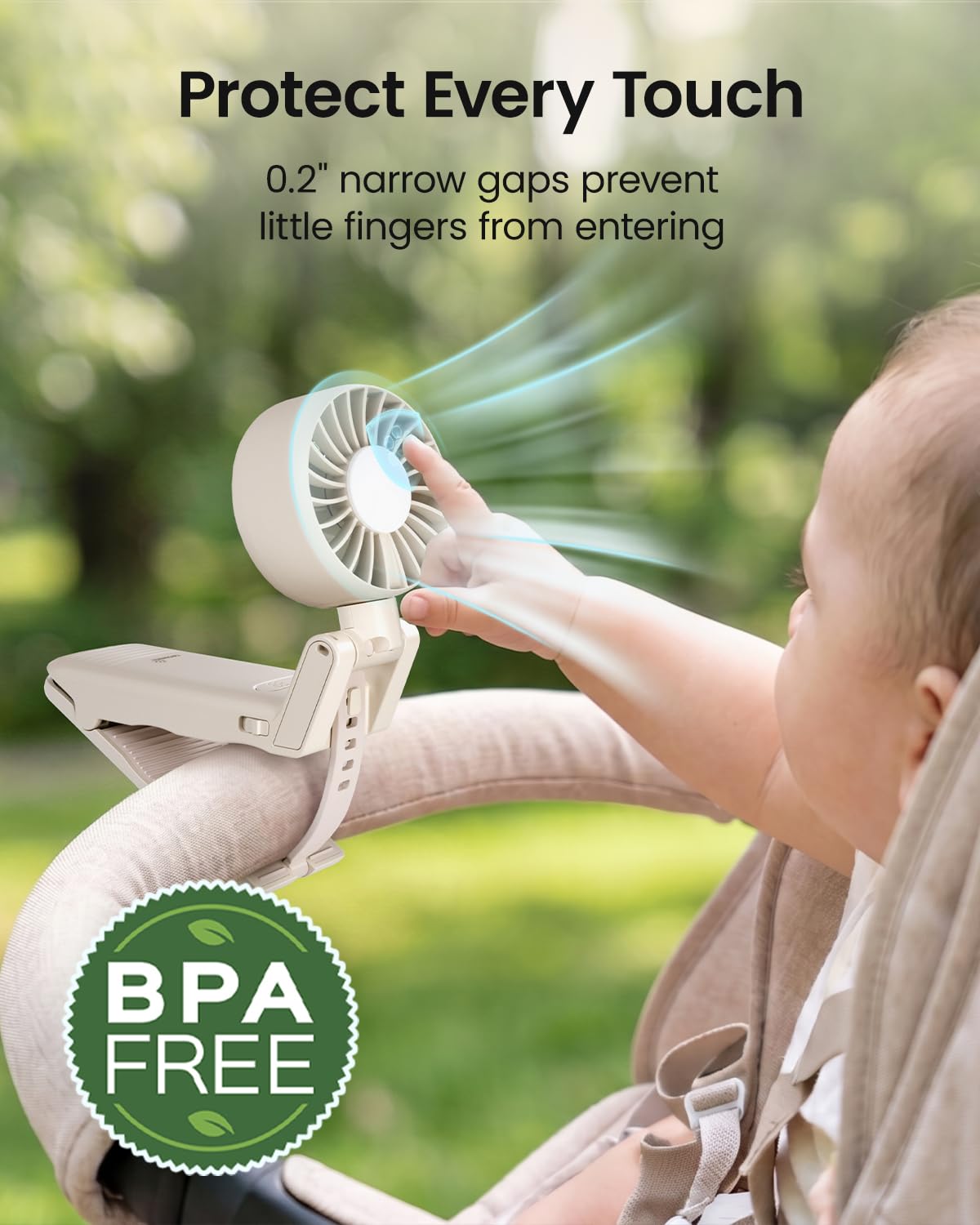 GROWNSY Ventilatore portatile per passeggino, ventilatore palmare Beige