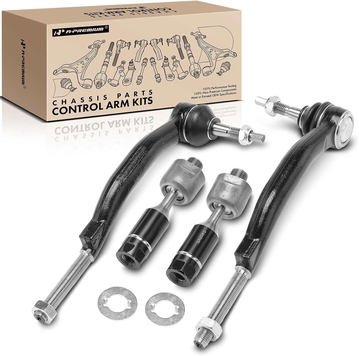 A-Premium Set of 4, Front Inner & Outer Tie Rod End Kit, Compatible with Chevrolet & GMC & Oldsmobile - 2002 - Trailblazer, Trailblazer EXT, Envoy, Envoy XL, Bravada, L6 4.2L