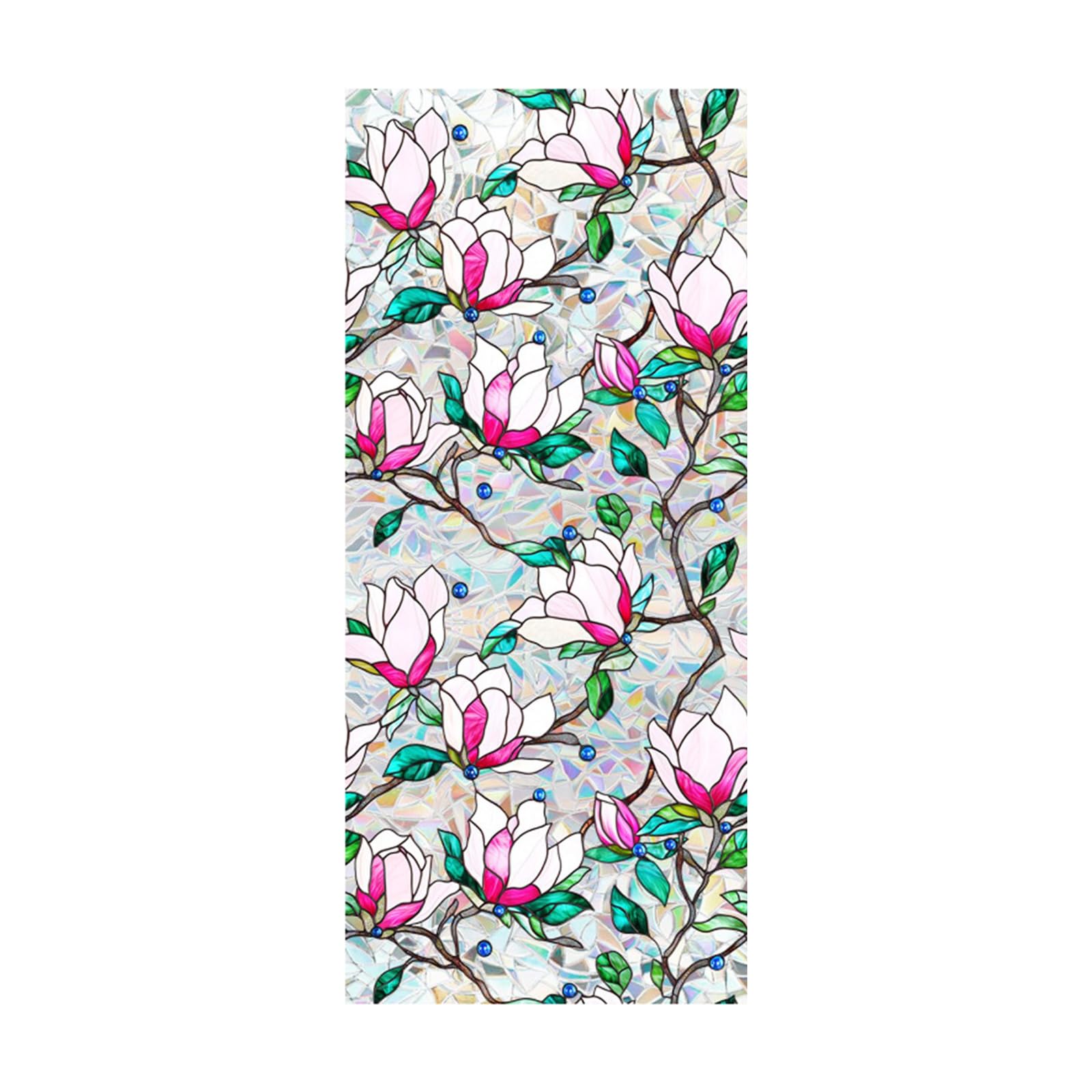 Rainbow Window Privacy Film, Stained Glass Film Decorative Glass Clings, Statics Cling Sun Blocking Floral Decal Rainbow Cling Stickers