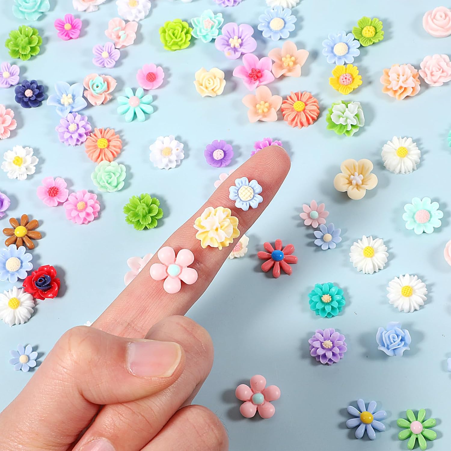 100PCS Mini Resin Charms Flowers for Craft Cabochons Flatback Flower Beads Charms Mixed Colors Embellishment Tiny Flowers for Jewelry Making DIY Cardmaking Scrapbooking Decor Phone Hair Accessories - Image 3