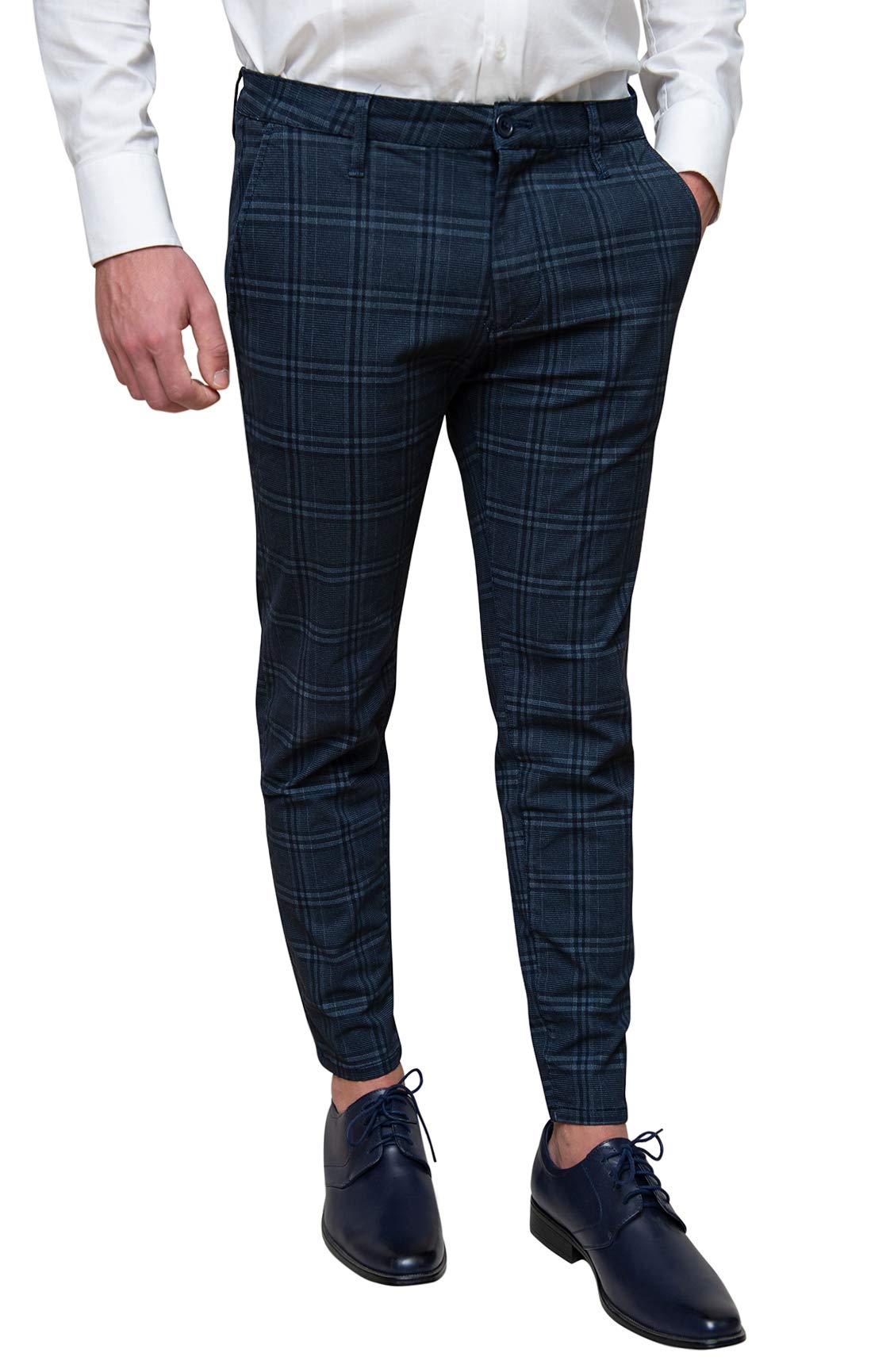 Pantaloni Uomo Capri Tessuto Quadri Eleganti Casual Principe di Galles