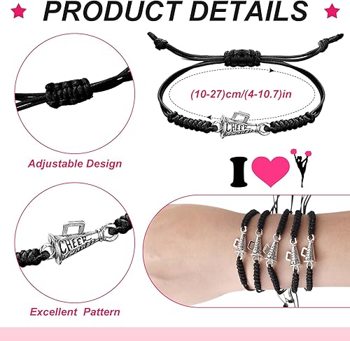 Miniatura 2 de XunYee 60 pulseras de regalo de animadora a granel para niñas del equipo y tarjeta de deseos, accesorios de joyería ajustables para animadora