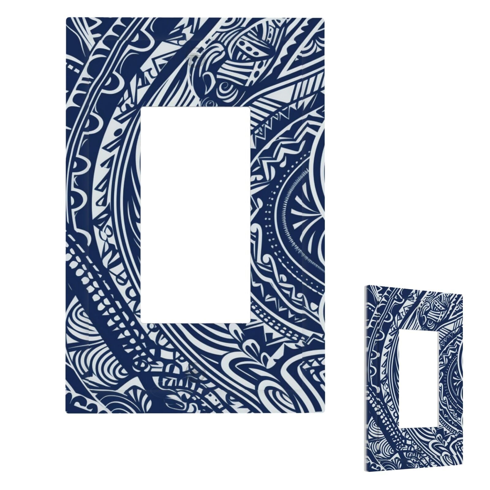 Fekiloot 1 Gang Blue Polynesian Maori Tribal Pattern Wall Plate Cover Modern Decorative Light Switch Cover Unbreakable Receptacle Outlet Covers For Living Room Bedroom Home Decor