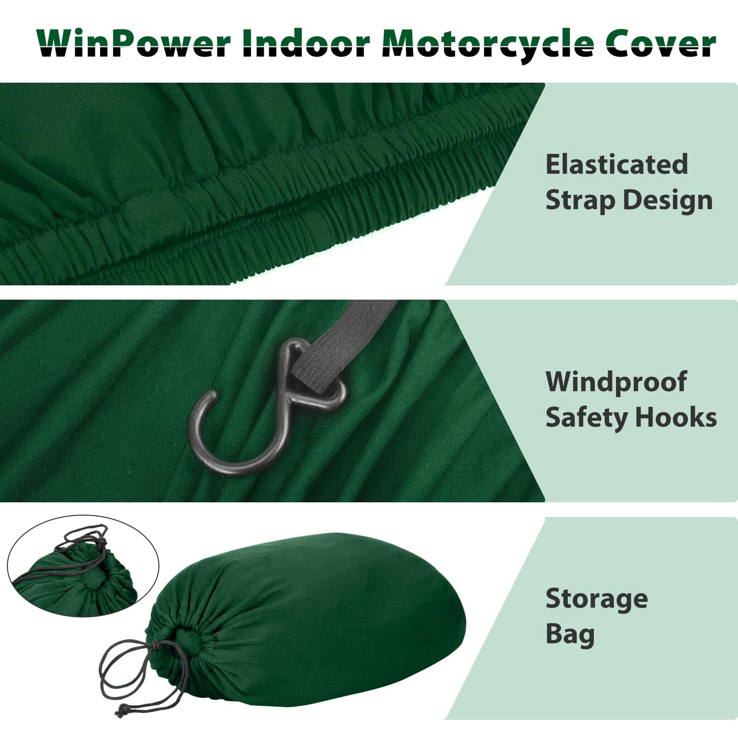 WinPower Funda Moto Interior 265 x 105 x 125 CM Cubre Moto Scooter Bicicleta Transpirable Elástico Antipolvo Antiarañazos Cubierta Protectora con Bolsa de Almacenaje para Garage Salón, 1 Pieza