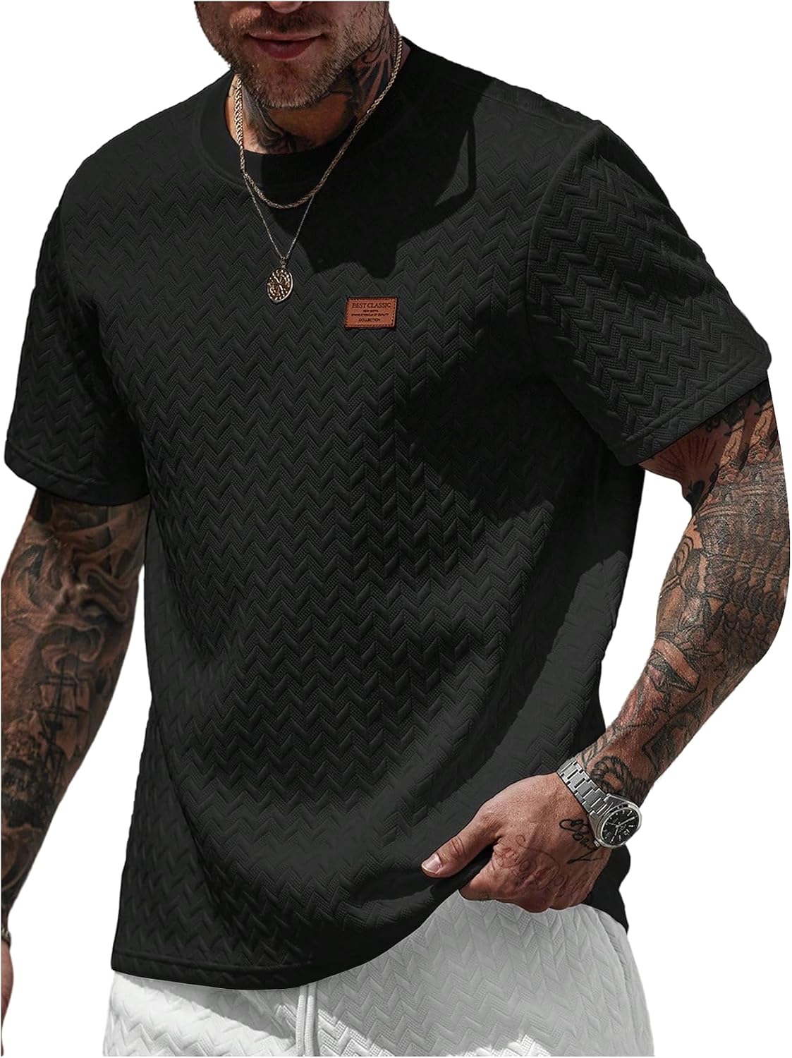 SOLY HUX Men's Casual T Shirts Summer Classic Tees Crewneck Short Sleeve Textured Tee Shirts