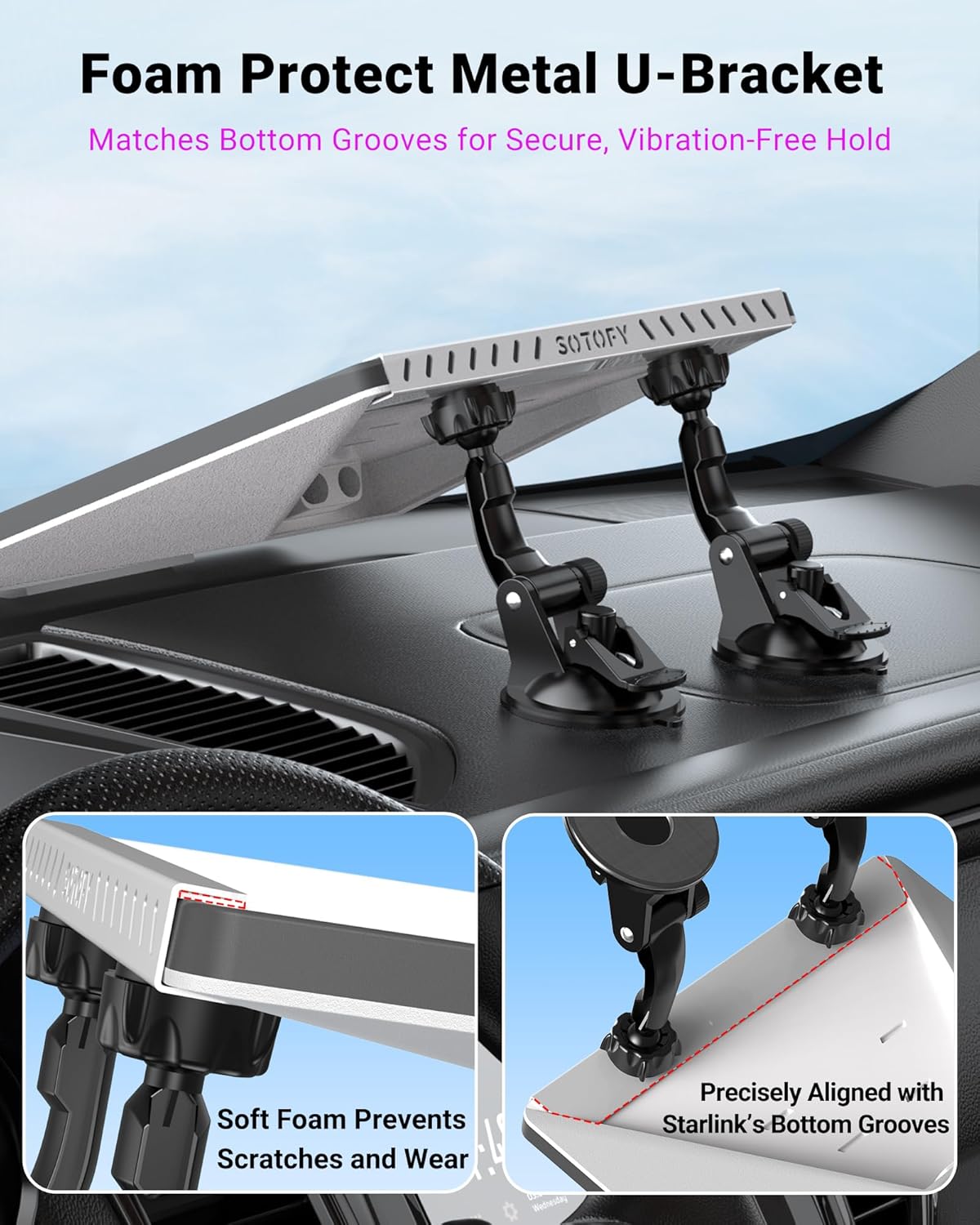 Starlink Mini Dash Mount, 360° Adjustable Dual Base Suction Cup with U-Shaped Cradle for Dashboard, Windshield, Starlink Mini Mobility Accessories for Car, RV, Boat, Truck