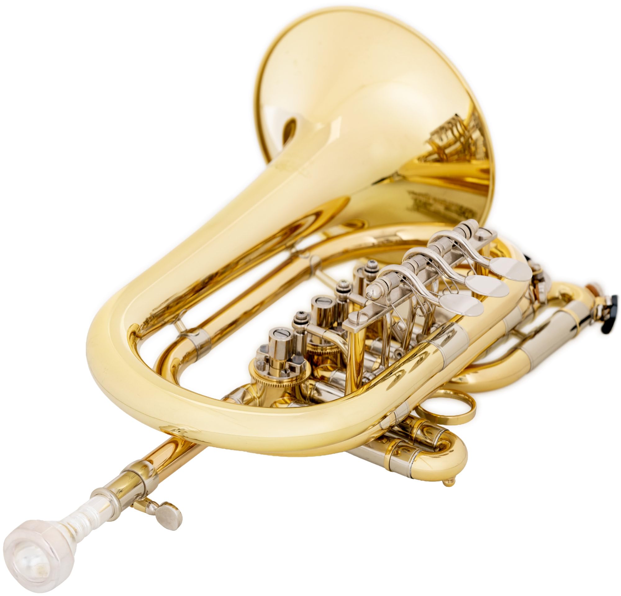BCR-26L Drehventil Kornett - Ideales Schülerinstrument - Gewicht: 910g, Länge: 28cm - Korpus: Messing, Mundrohr: Goldmessing, Finish Klarlackiert - Inkl. Mundstück & Gigbag