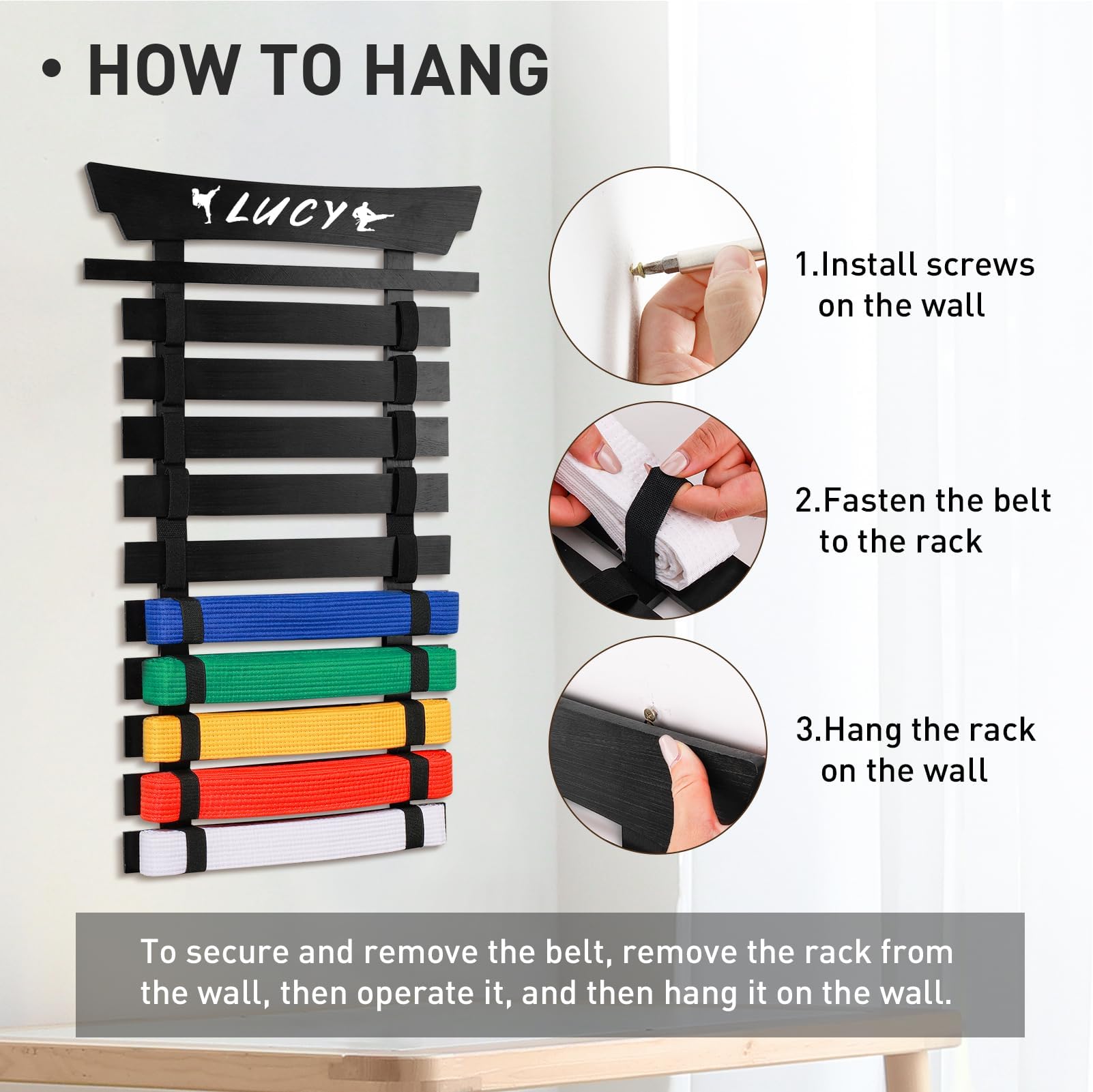 Espositore per Cintura da Karate, 10 Pezzi, Colore: Nero