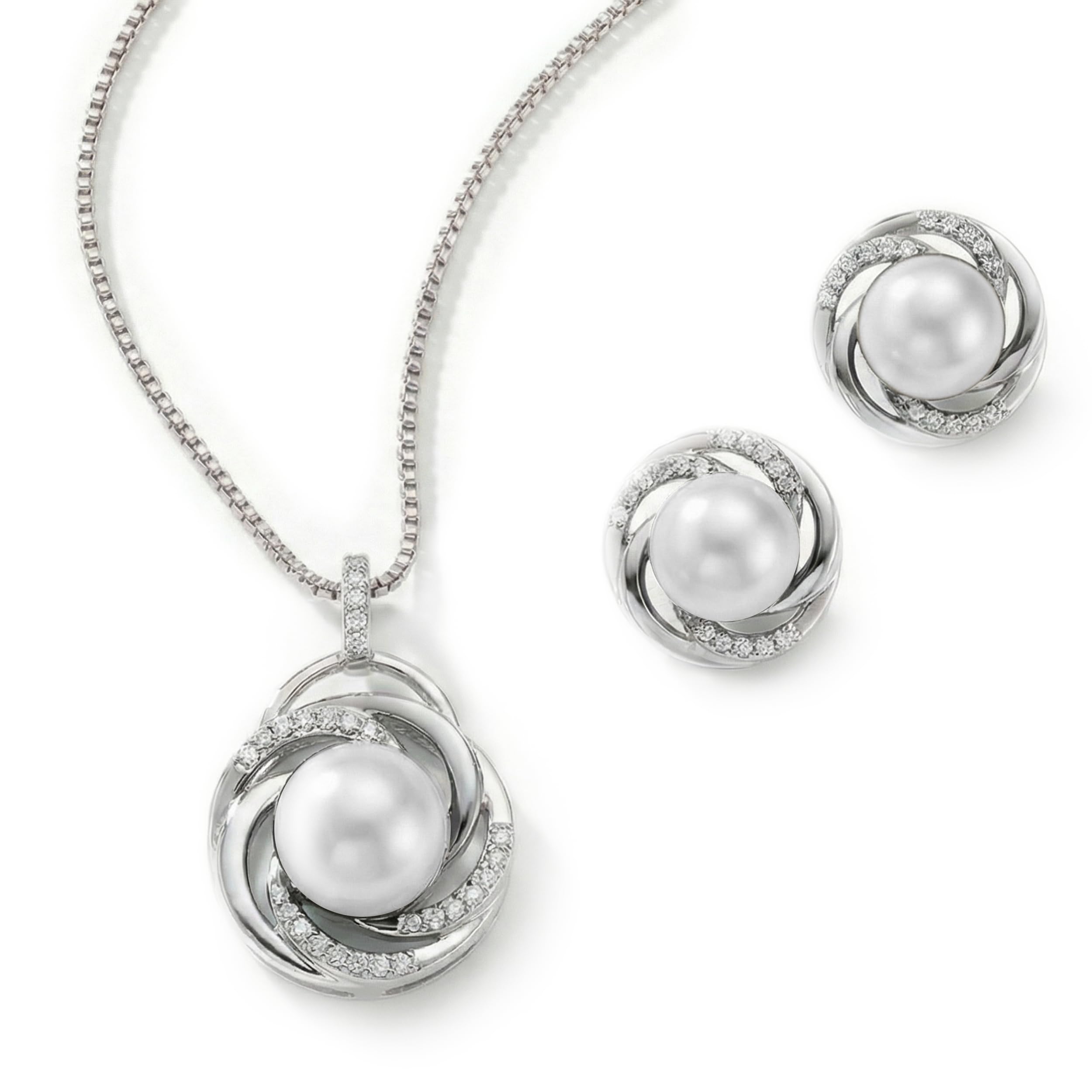 Freshwater Pearl Wedding Necklace Earrings Jewelry Set for Brides, Bridesmaids, Birthday Gift