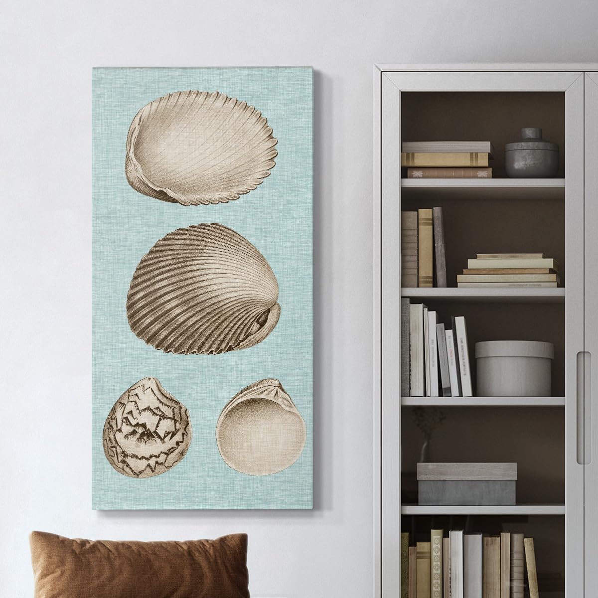 Renditions Gallery Canvas Nature Wall Art Modern Paintings & Prints Decorations Aqua Sepia Shells Abstract Ocean Theme Romantic Artwork Prints for Bedroom Office Kitchen - 16"x32" LT519