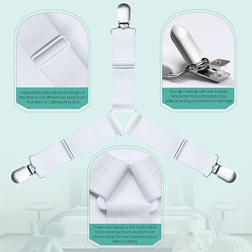 Miniatura 5 de JBYAMUS Correas para sábanas, clips fáciles de instalar, clips para sábanas bajeras, correas para sábanas, di adiós a las sábanas desordenadas
