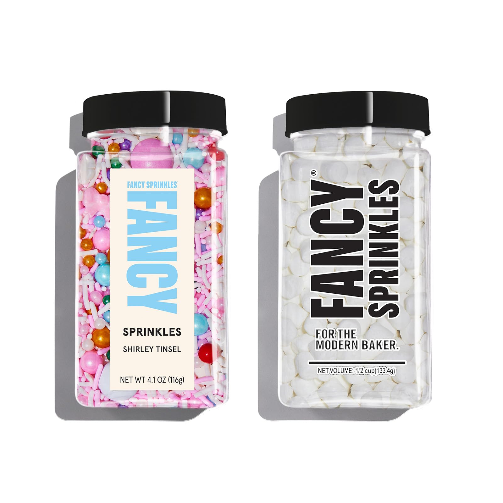 Fancy Sprinkles Limited Edition Holiday Sprinkle and Fluff Set featuring Shirley Tinsel Sprinkles and Mini Marshmallow Bits For Christmas Cookies, Holiday Cupcakes, Gingerbread Men and Hot Chocolate (0.5c)