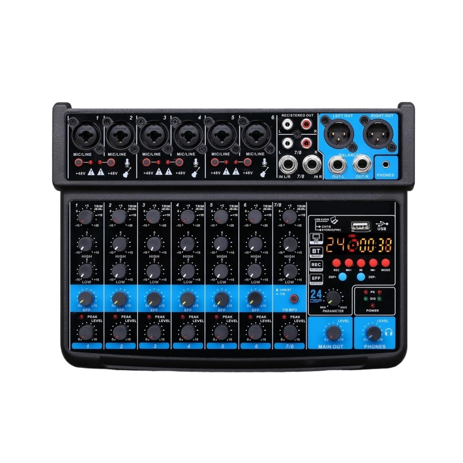 Mixer Audio Mini Mixer A 8 Canali, DC 5 V, Bluetooth, 48 V, 24 Effetti For Piccoli Club O Bar, Registrazione In Studio(Black)