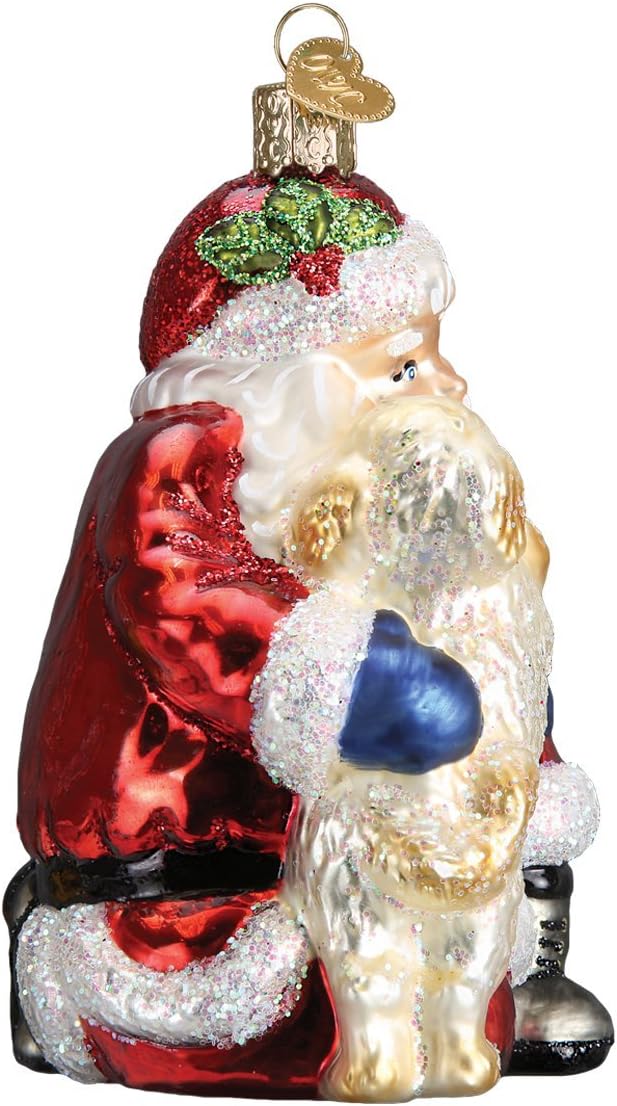 Old World Christmas Santa's Puppy Love Glass Blown Ornament for Christmas Tree, Handcrafted Holiday Decoration, Santa Collection - Image 4