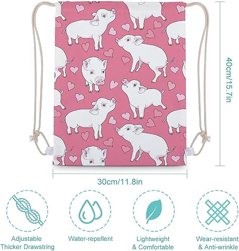 Miniatura 2 de Mini Pigs and A Hearts Drawstring Backpack Cute String Bag Canvas Daypack Travel Sackpack 30x40cm