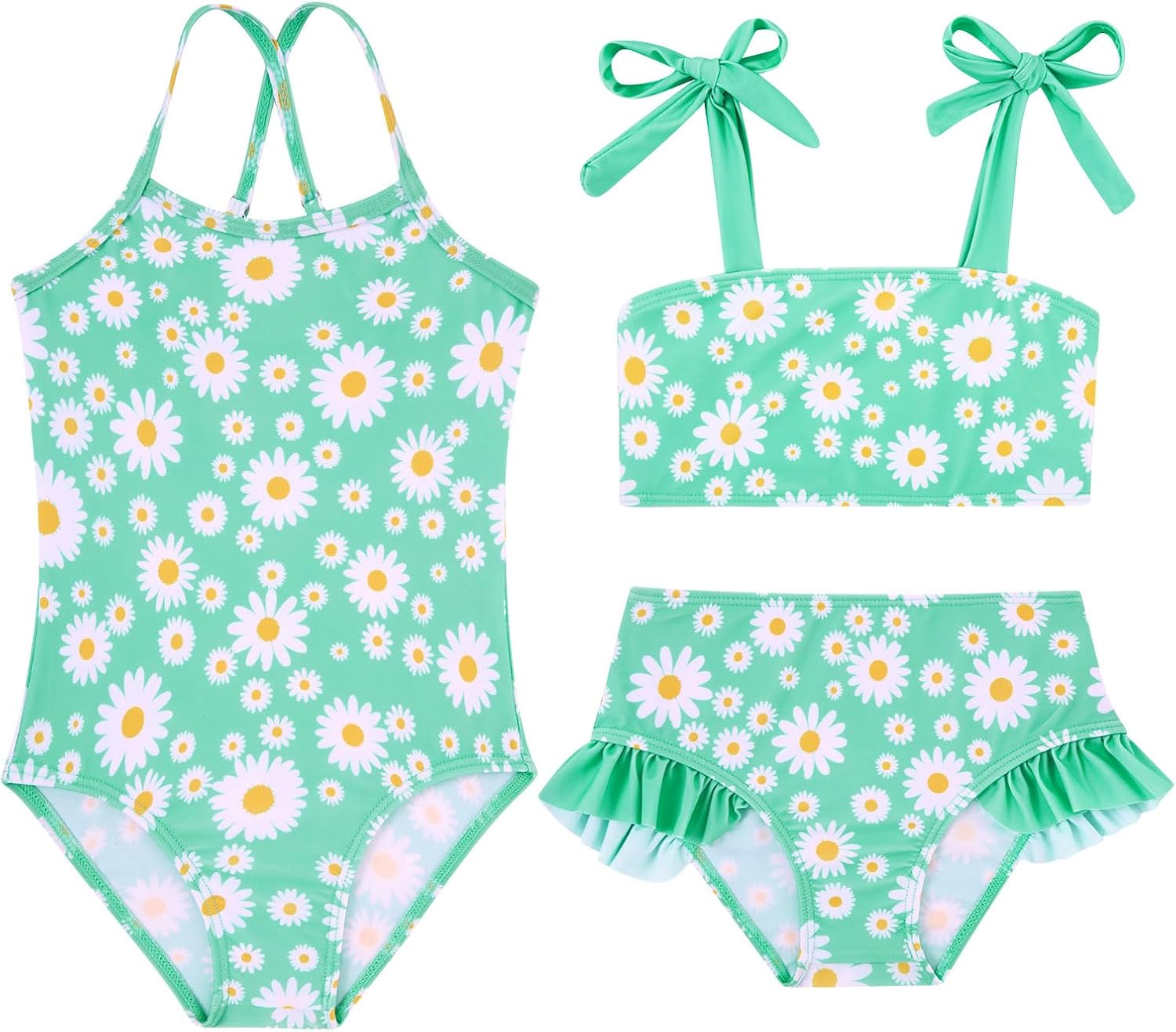 Girls Swimsuit One-piece Bikini Set Two Sets Matching Bathing Suits 2-6T Adjustable Strap Summer Beach