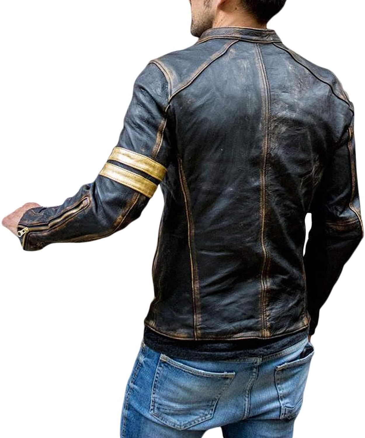 Motorcycle Black Leather Jacket Men - Vintage Biker Cafe Racer Real Lambskin Black Mens Motorcycle Jackets - Image 4