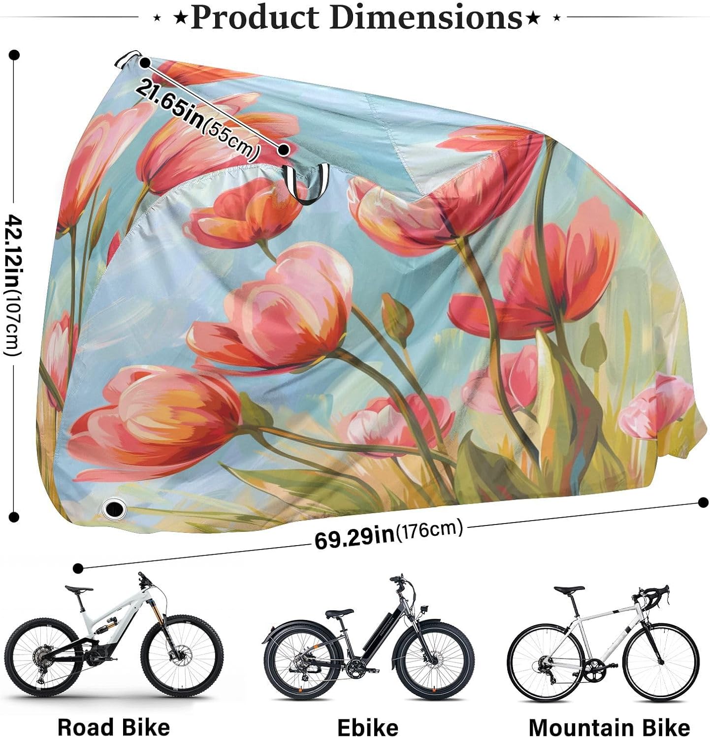 ALAZA Tulip Flower Floral Painting Bike Cover Waterproof Outdoor Ebike Bicycle Covers Tarp Protection for 1/2 Bikes, Sun UV Dust Wind Proof
