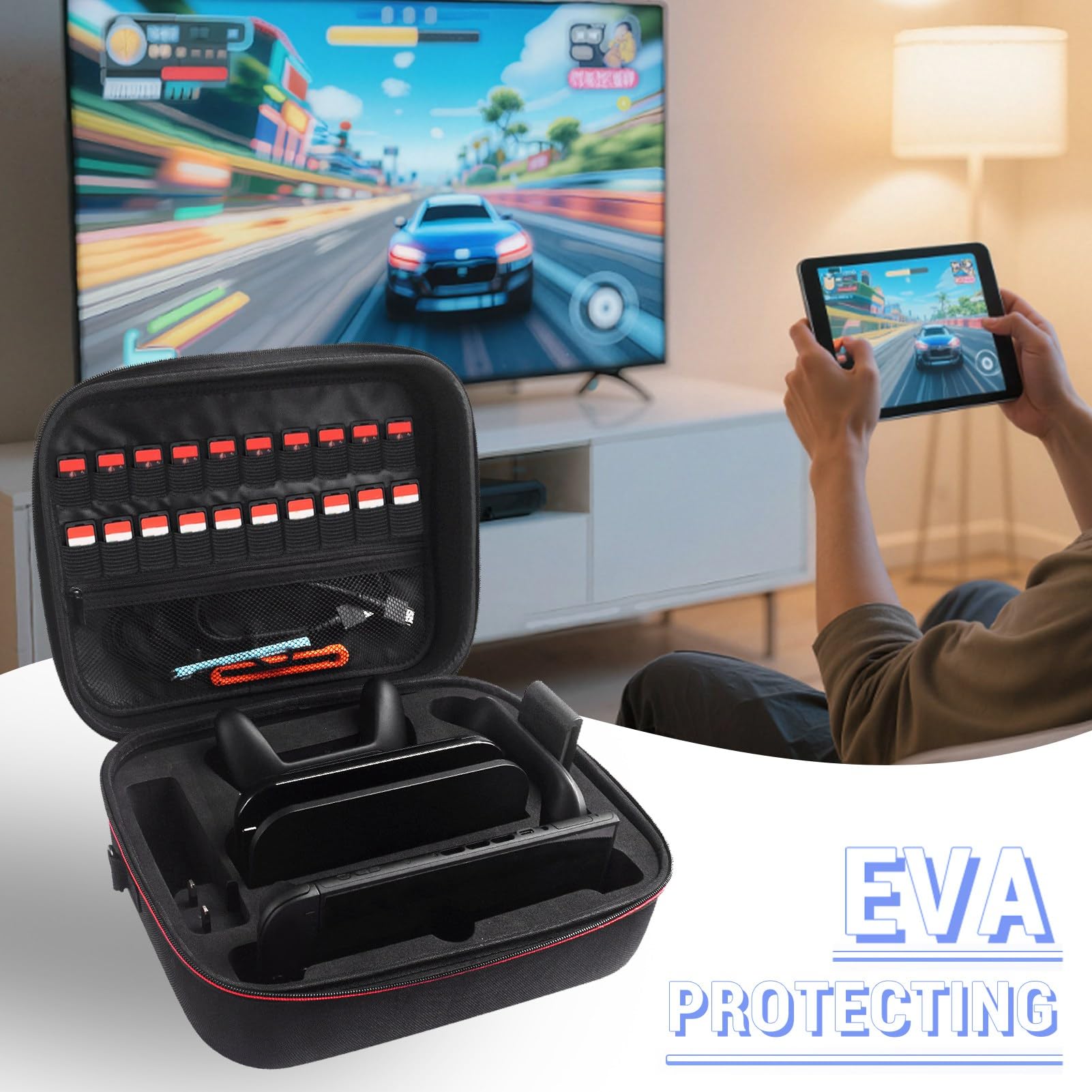 Cryfokt Custodia da Trasporto Adatta per 2 Console, Custodia per Console di Gioco con Scomparti Spaziosi, Doppie Cerniere Lisce, Ideale per Riporre la Casa, Gite (con cinturino)