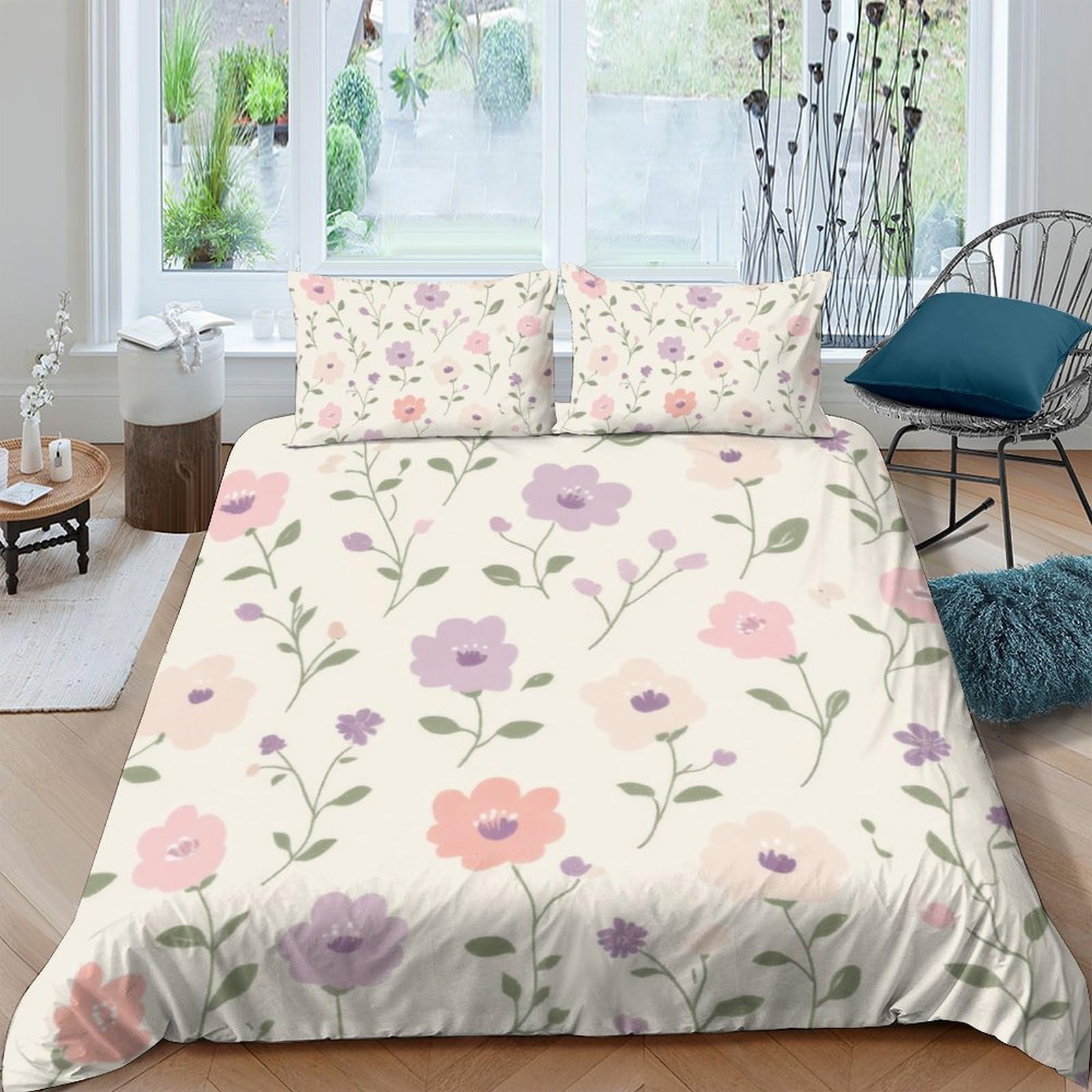 Ctjqhvkz Style-9 3D Printed Pastel Floral Fitted Sheet Microfiber Soft Breathable Vintage Blossom Bed Cover For Bedroom Dorm Mattress Protection Single（135X200cm）