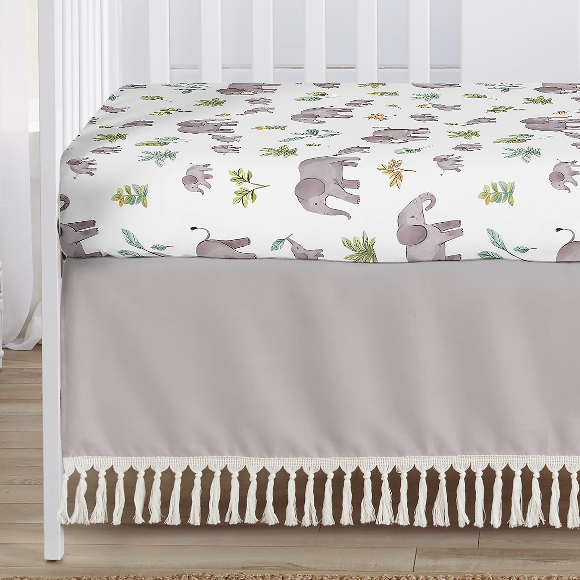 Sweet Jojo Designs Juego de ropa de cama para cuna de bebé, diseño de elefantes de acuarela, para niños, niñas, ropa de cama neutral, manta para cuarto de bebé, sábana bajera, falda, apilador de