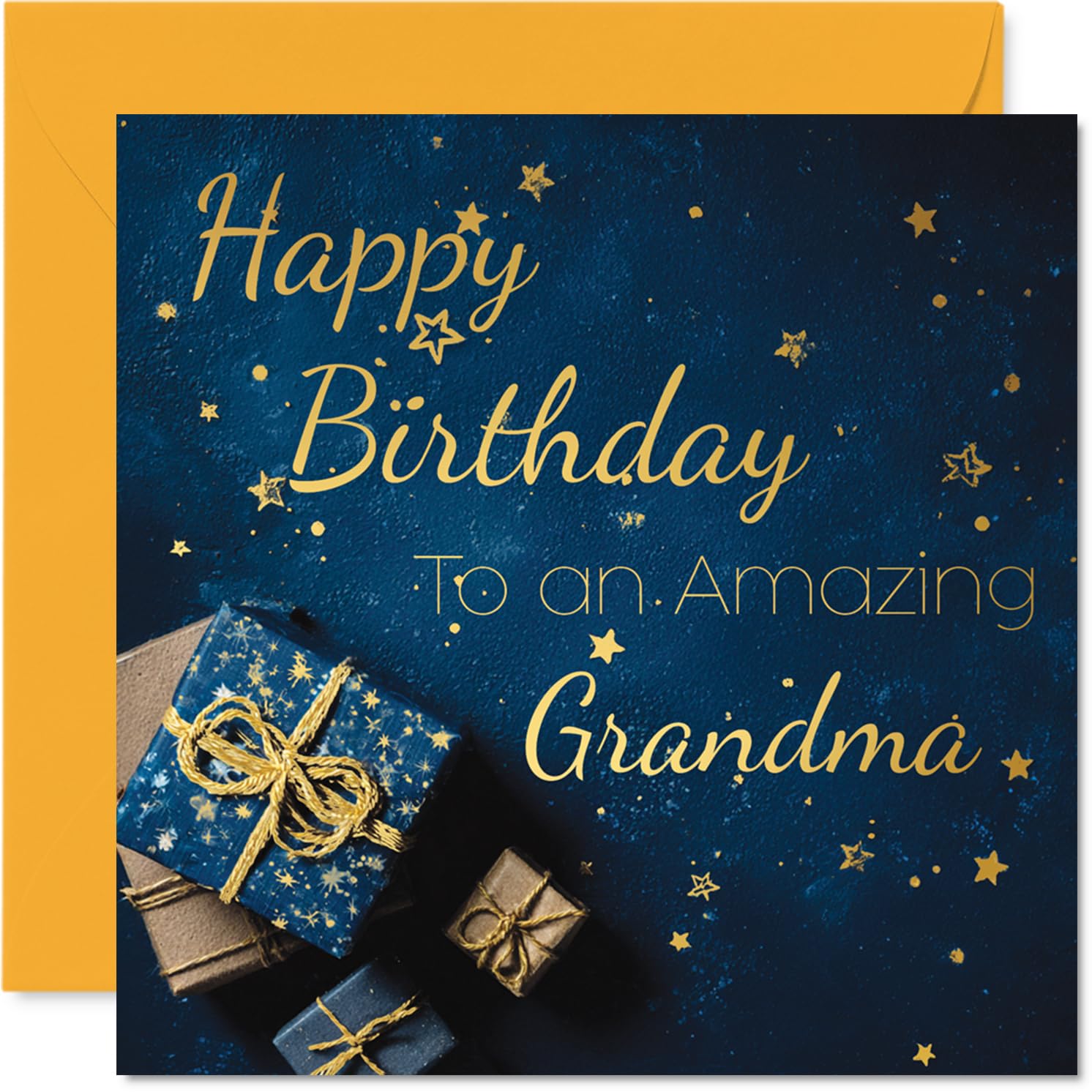 Gold Grandma Birthday Card - Golden Gifts - Happy Birthday Card for Grandma from Grandson Granddaughter, 145mm Golden Bday Greeting Cards
