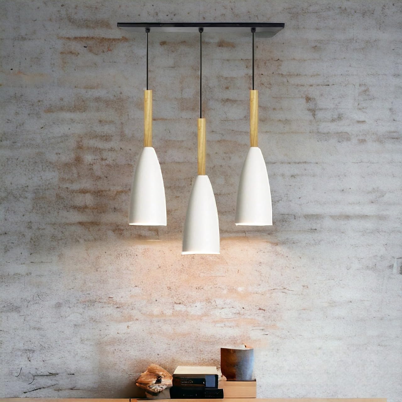GreyWings 3 Light Linear Hanging Glass Shape Shade Light, White (B0CQT7VPWK) Amazon Price History, Amazon Price Tracker