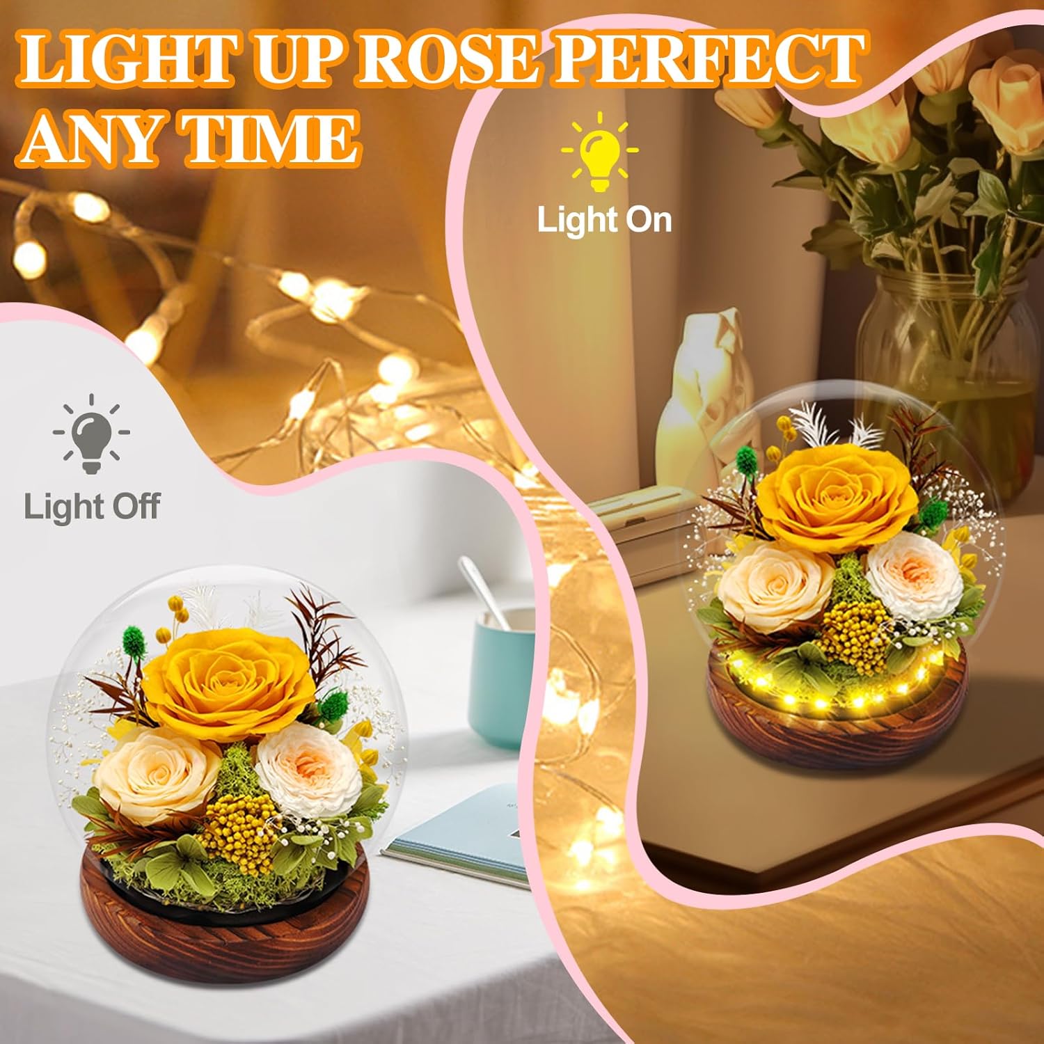 Preserved Rose Forever Flowers in Glass Dome Gifts for Women, Long-Lasting Real Flowers, Eternal Rose Birthday Gifts for Mom Valentines Day Anniversary for Wife Girlfriend - Image 2