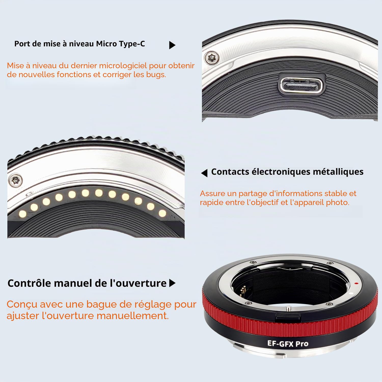 EF-GFX Pro Adaptateur d'objectif Autofocus Compatible avec Canon EF Objectifs à caméras Fuji G-Mount Fuji-Film GFX 100 100S 50S 50R