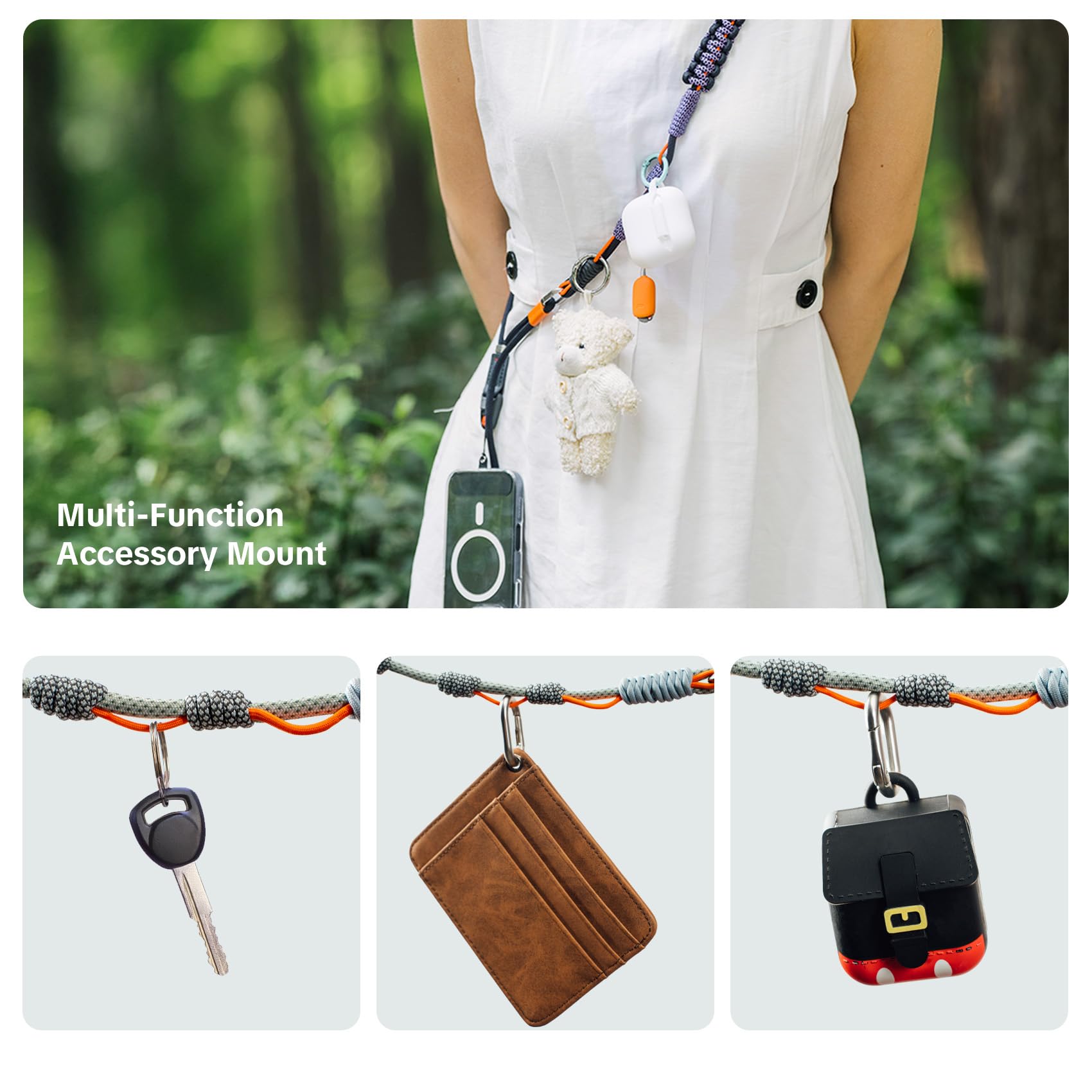 PGYTECH LinkGo, podwójny pasek do telefonu, regulowana pleciona linka crossbody, konwertowalna na pasek na nadgarstek, z koralikami do szybkiego montażu i ściereczką do obiektywu, do iPhone'a