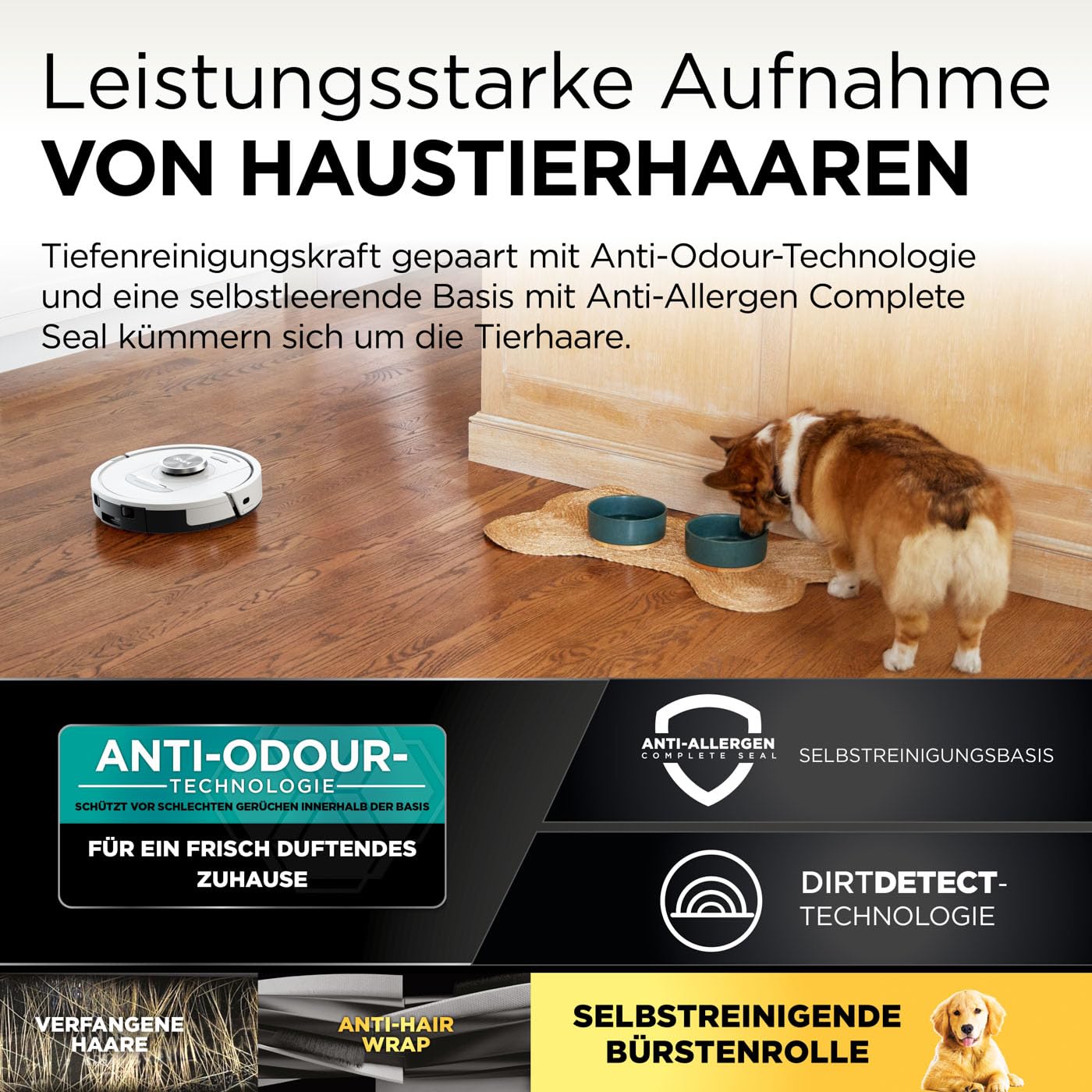 Shark PowerDetect Saugroboter selbstleerend mit 3D- & LiDAR-Navigation, Anti-Allergen- & Anti-Geruch-Basis, NeverStuck-Hindernisumgehung, für Teppiche, Hartböden & Tierhaare, Weiß AV2820VEEUWH
