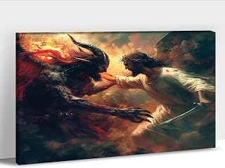 Jesus Canvas Wall Art, Christian Prints, Easter Gifts for Home Wall Decor, God VS Satan Art Picture Prints, 12x18 Inches