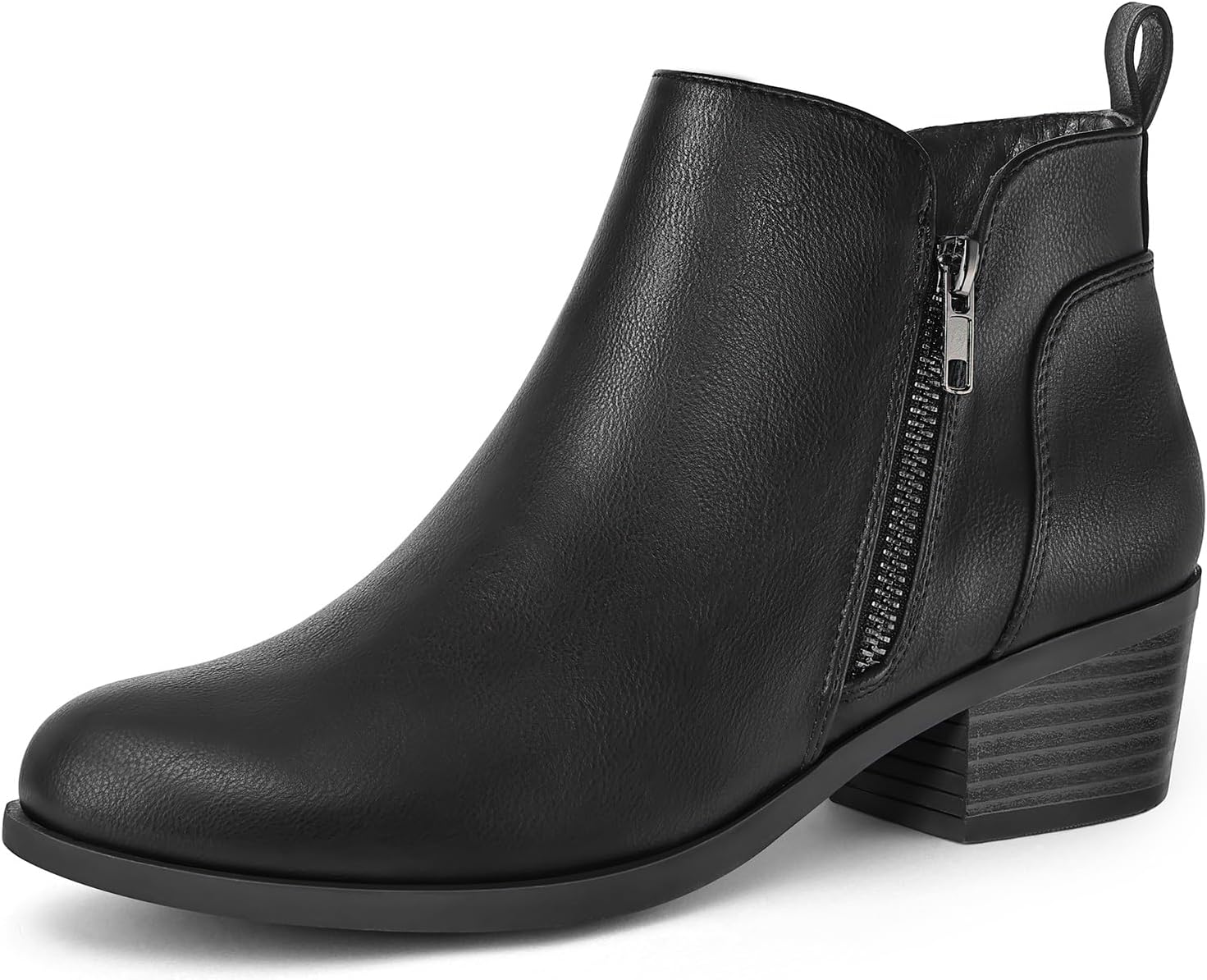mysoft Women's Ankle Boots Low Chunky Heel Round Toe Casual Comfortable Short Booties with Side Zipper