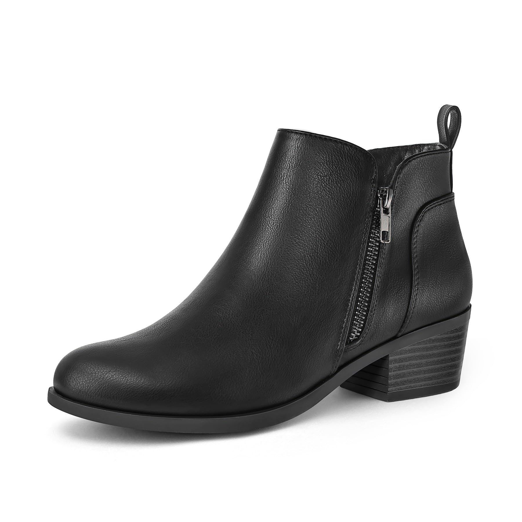mysoft Womens Ankle Boots Low Chunky Heel Round Toe Casual Comfortable Short Booties with Side Zipper