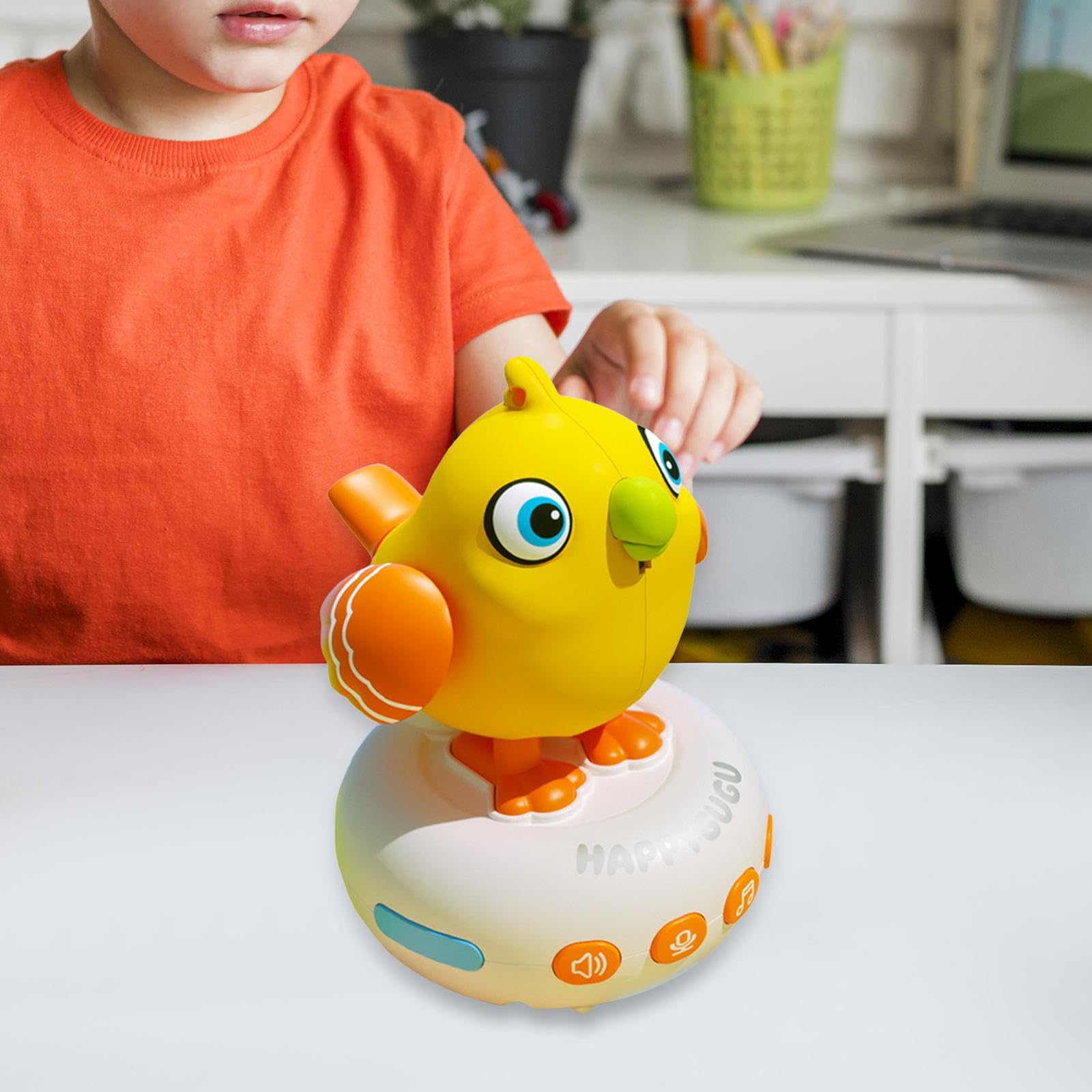 Reloj Eléctrico para Pájaros de Juguete para Niños, Divertido Juguete de Pájaro, Juguete Musical Interactivo para El Aprendizaje Temprano, Amarillo