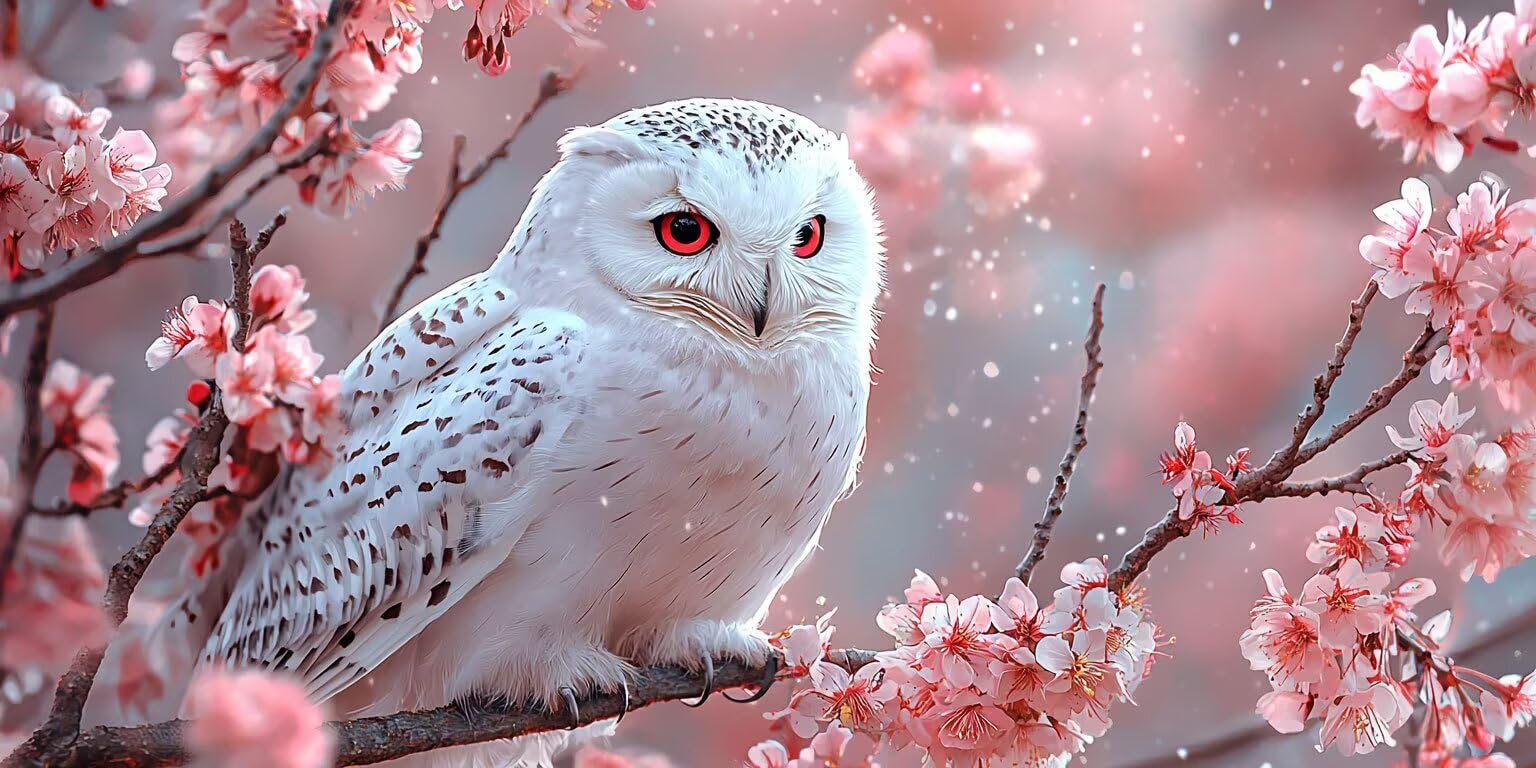 5D Diamond Painting Fleurs de cerisier Owl Broderie Diamant Complète Ronde 60x120cm - 8