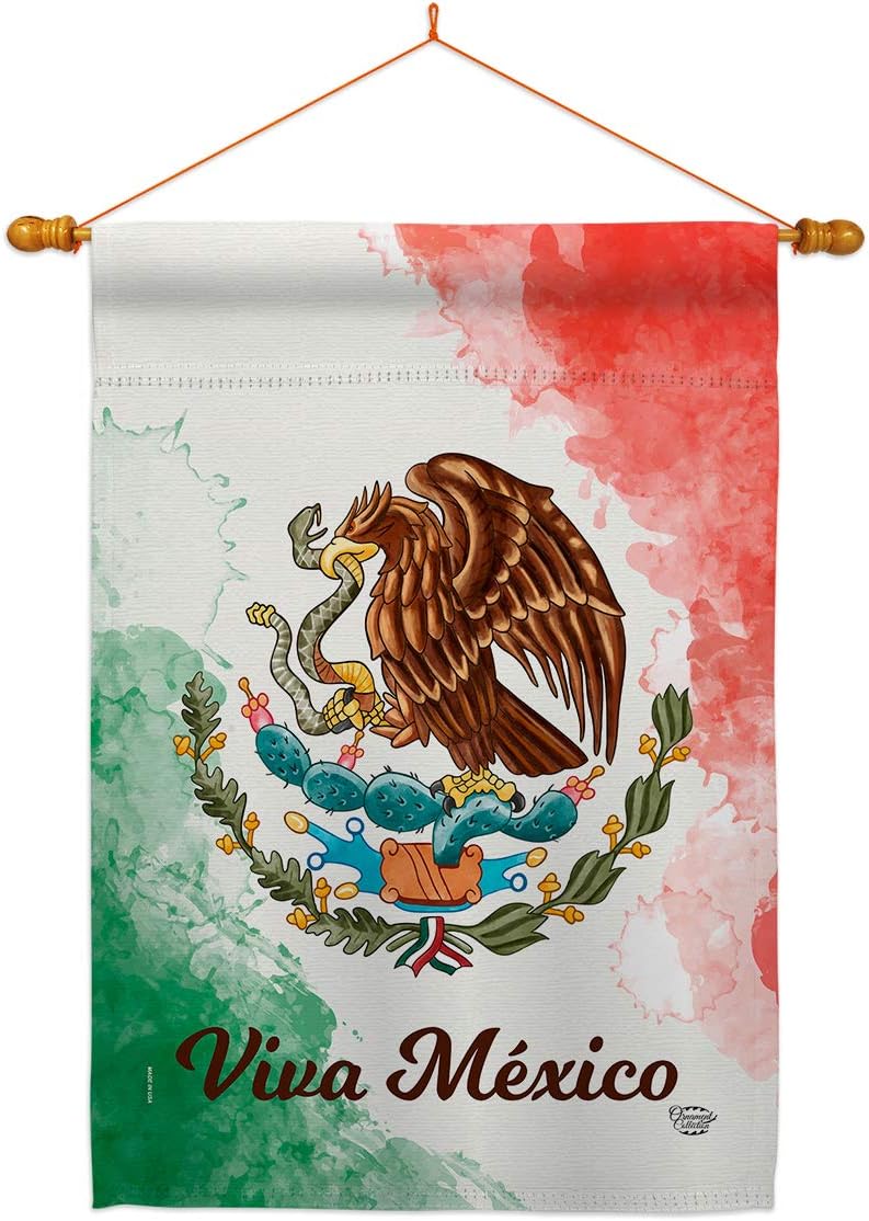 Viva Mexico House Flag Dowel Set Regional Nationality Nation International World Country Particular Area Small Decorative Gift Yard Banner Made In USA 28 X 40