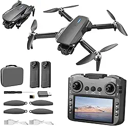 Drone E88 PRO com controlador de tela de 4,91 polegadas com cartão SD, 2 baterias, motor sem escova, localização de fluxo óptico, prevenção de obstáculos ativos. (preto-2 baterias)